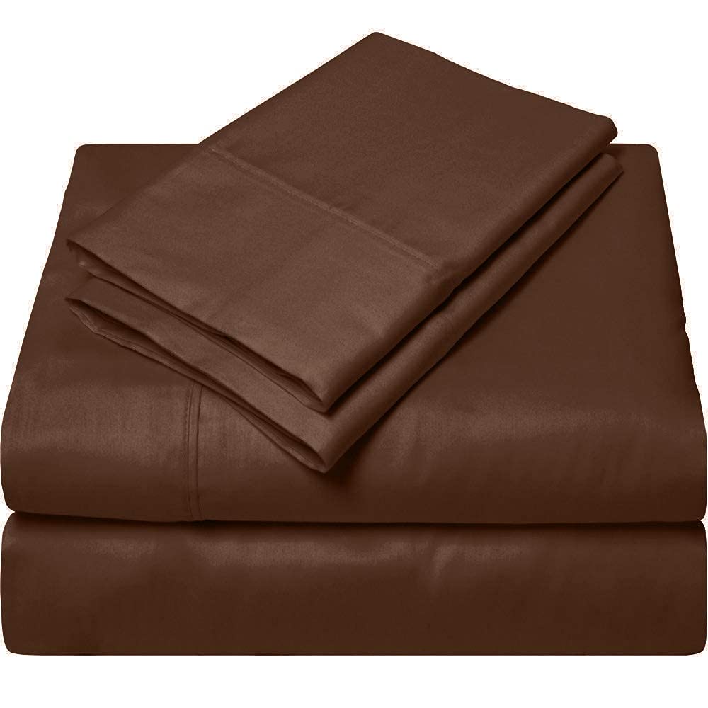 4PCs Chocolate Full Sheet Set - 800 TC Long Staple Cotton Sateen Weave Bedding, Soft & Breathable, Deep Pocket Fits Mattress Up to 21