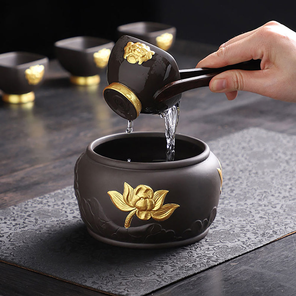 Premium Purple Clay Black Gold Dragon Tea Set - Authentic Chinese Gongfu Tea Ceremony Set for Home & Office Use