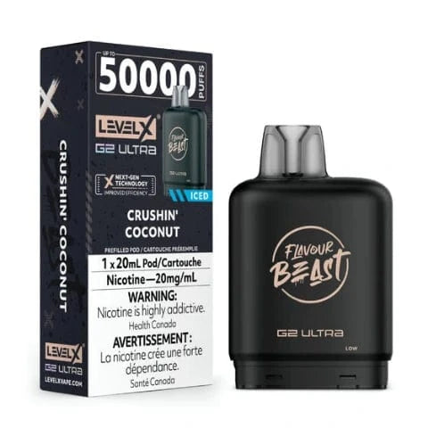 Flavour Beast Level X G2 Ultra Pods - 50,000 Puffs, 20mL E-Liquid, All Flavors | Long-Lasting Vape Pods for All-Day Use | Perfect for Travel, Work & Social Events