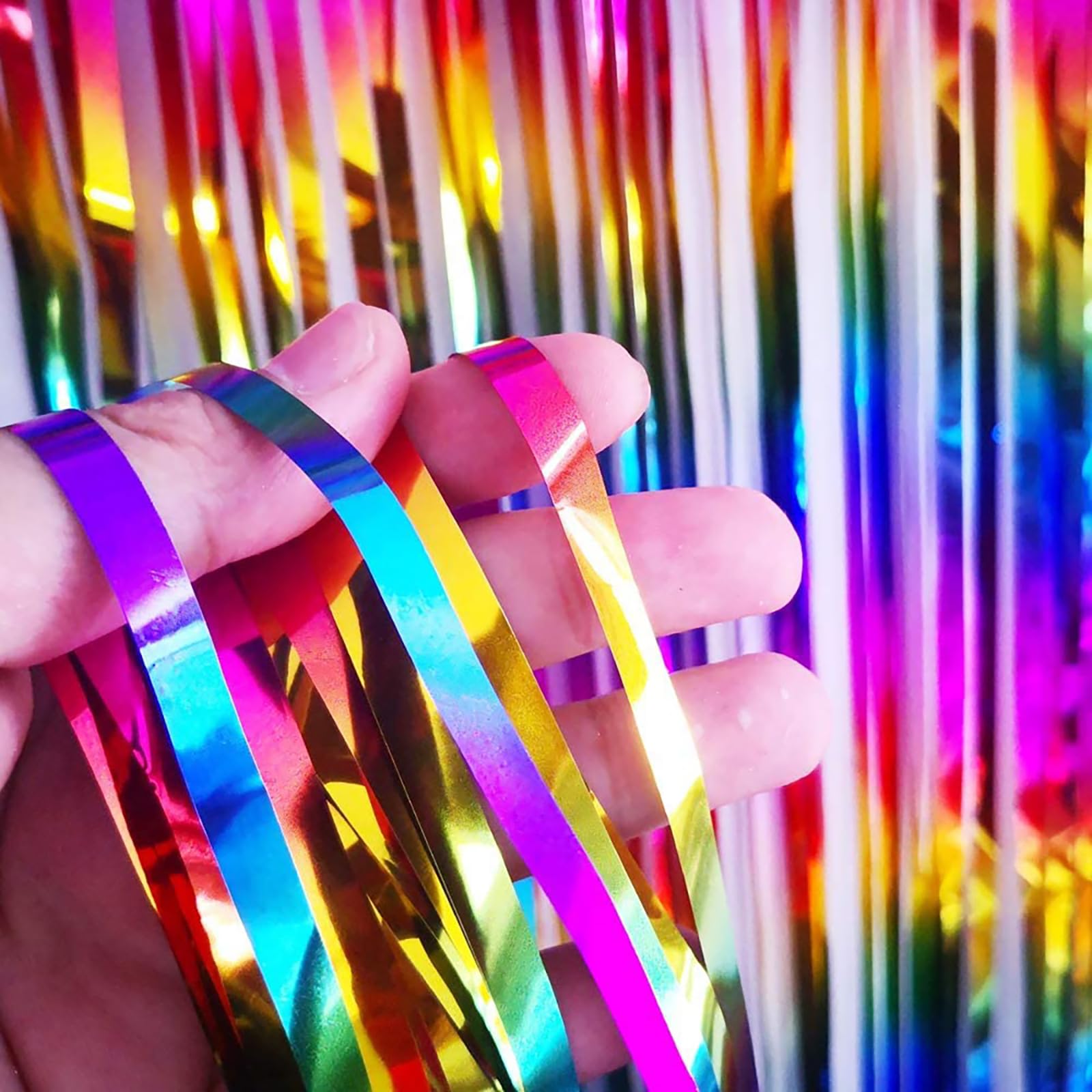 Sparkly Rainbow Foil Fringe Curtains - Metallic Tinsel Streamers Backdrop for Birthday, Pride, Graduation, Wedding Decor (2 Pack) | Photo Booth Props, Bridal Shower & Bachelorette Party Decorations