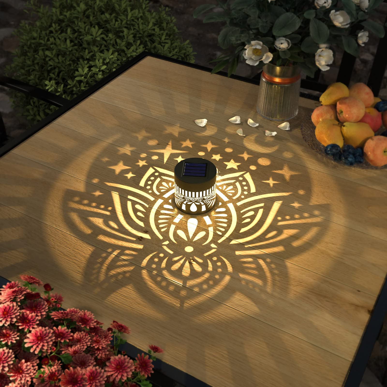 2 Pack Solar Fence Lights - Waterproof Metal Solar Powered Outdoor Wall & Deck Lighting with Lotus Design for Garden, Patio, Backyard & Yard Decor | Perfect for Pathway Marking, Landscape Accent & Nighttime Safety (Lotus Pattern, 2 Pack)