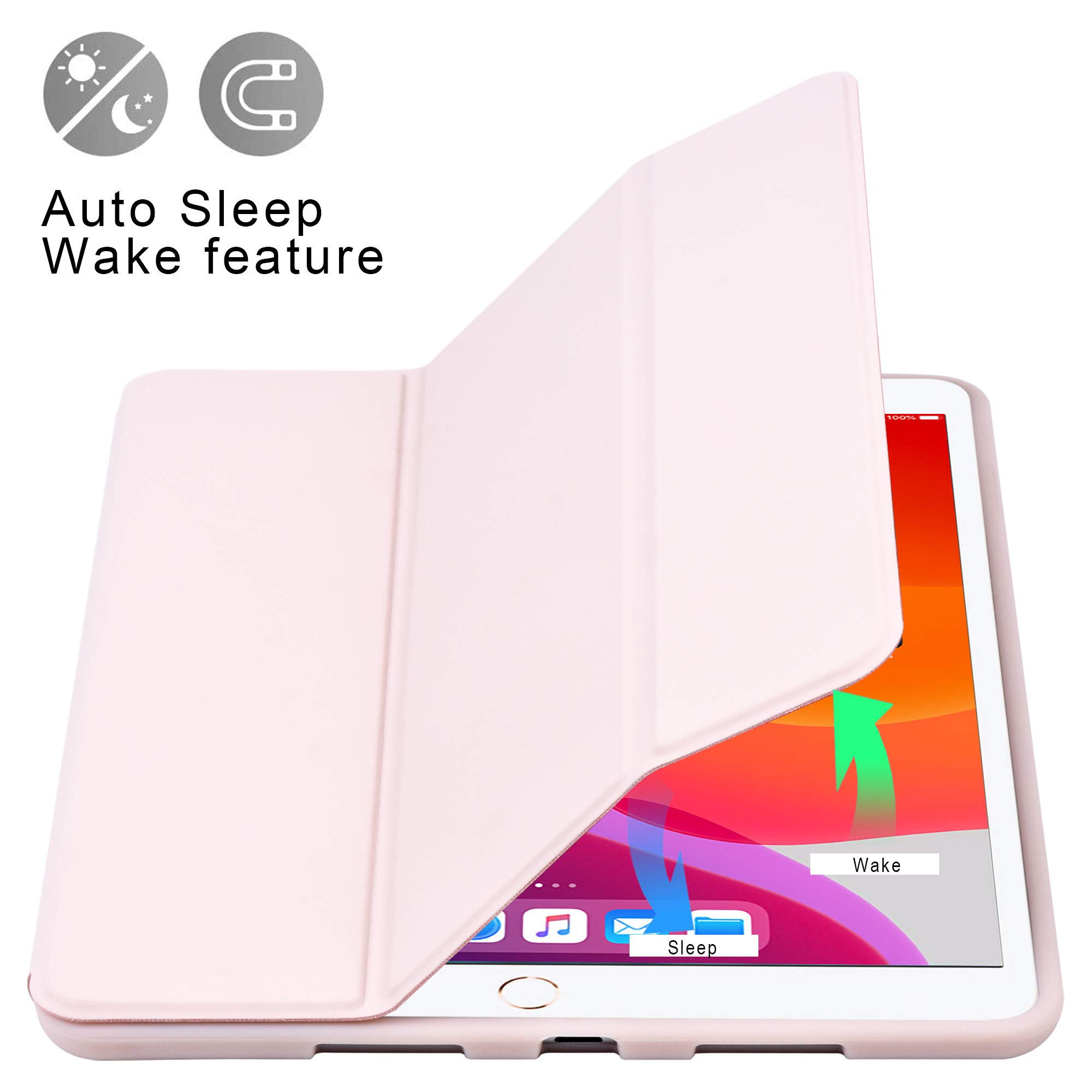 Arae iPad 10.2 inch Case Compatible with iPad 9th/8th/7th Generation (2021/2020/2019) - Auto Wake/Sleep, Pencil Holder, Adjustable Stand Cover in Rose Gold - Perfect for Work, Study & Travel