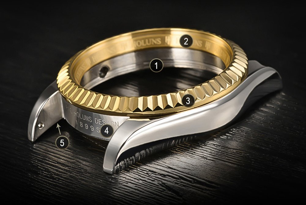 Luxury Men's Automatic Mechanical Watch - 18K Gold Plated Stainless Steel, Self-Winding, Sapphire Crystal Glass, Waterproof Dress Watch for Business & Formal Occasions