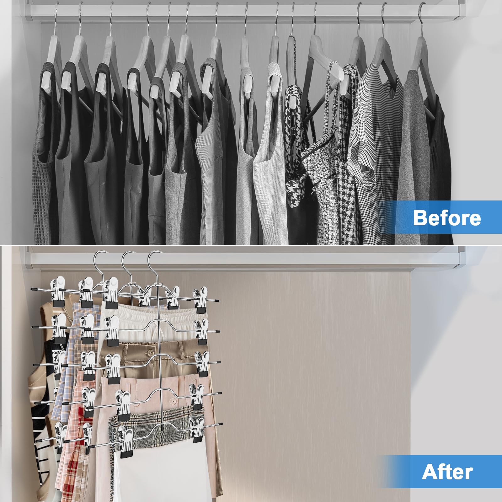 Space-Saving 4-Pack Pants & Skirt Hangers with Clips - Durable Closet Organizers for Women | Perfect for Wardrobe Storage, Travel & Home Organization