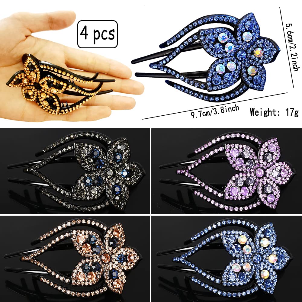 Yusier 4PCS Heart Shaped Rhinestone Hair Clips - Sparkly Duckbill Barrettes for Women, Shiny Decorative Hair Accessories for Prom, Wedding, Party & Everyday Use