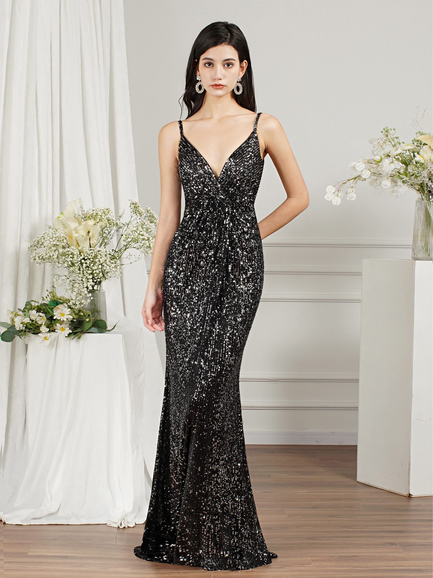 Sparkly Sequin Prom Dress for Women - Long Mermaid Bridesmaid Gown, Bodycon Formal Evening Party Dress for Homecoming, Wedding, Pageant & Special Occasions