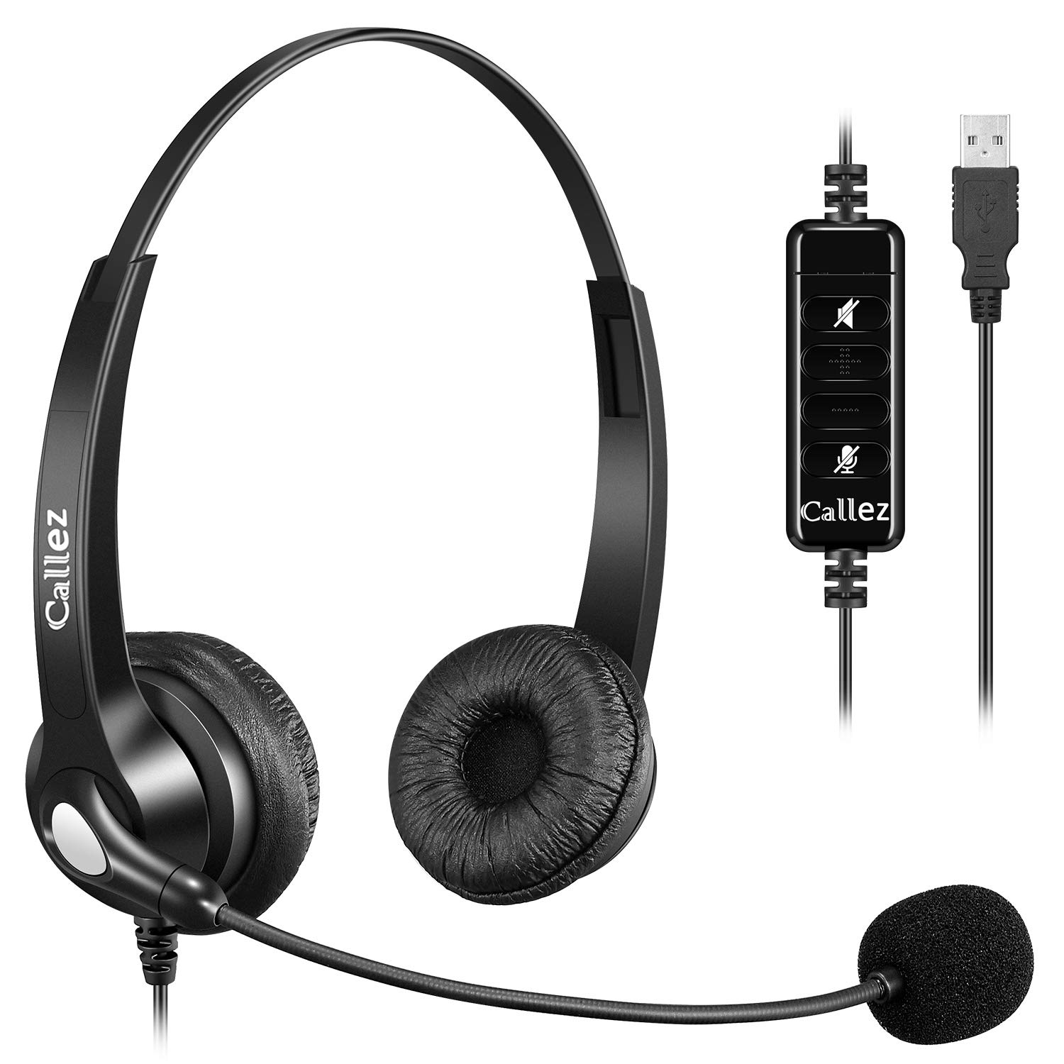 Noise Cancelling USB Headset with Microphone - Stereo PC Headphones for Business Calls, Skype, Zoom, Call Centers | Clear Audio, Lightweight & Comfortable Design | Perfect for Remote Work, Online Meetings & Office Use