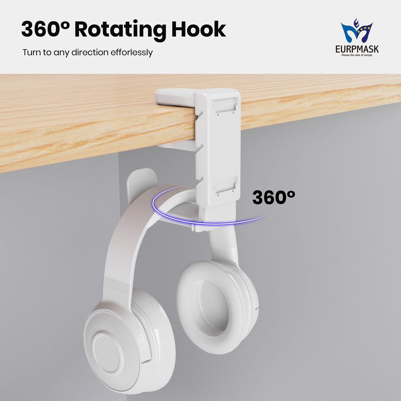 3-in-1 PC Gaming Headset & Controller Stand with Adjustable Clamp, Rotating Arm & Cable Management - Universal Gaming Accessory for PS5, Xbox & PC (White) - Perfect for Organized Gaming Setup & Streamer Stations