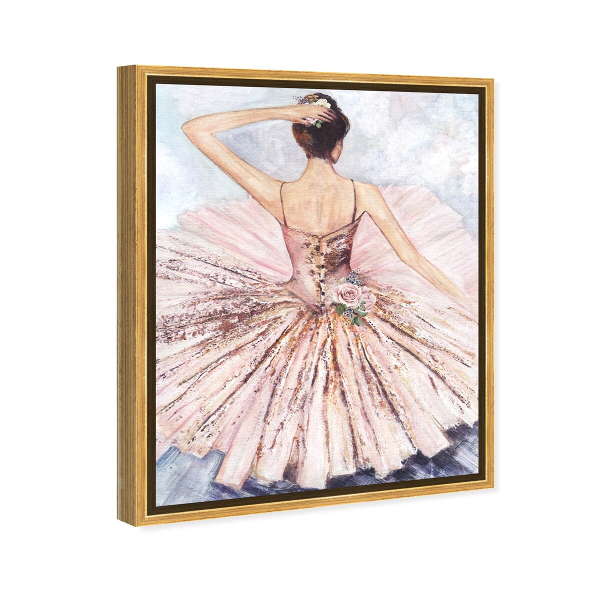 Ballet Dancer Tutu Glam Pink Framed Canvas Wall Art Print - Elegant Roses Inspired by Ballet - Perfect for Living Room, Bedroom & Dance Studio Decor