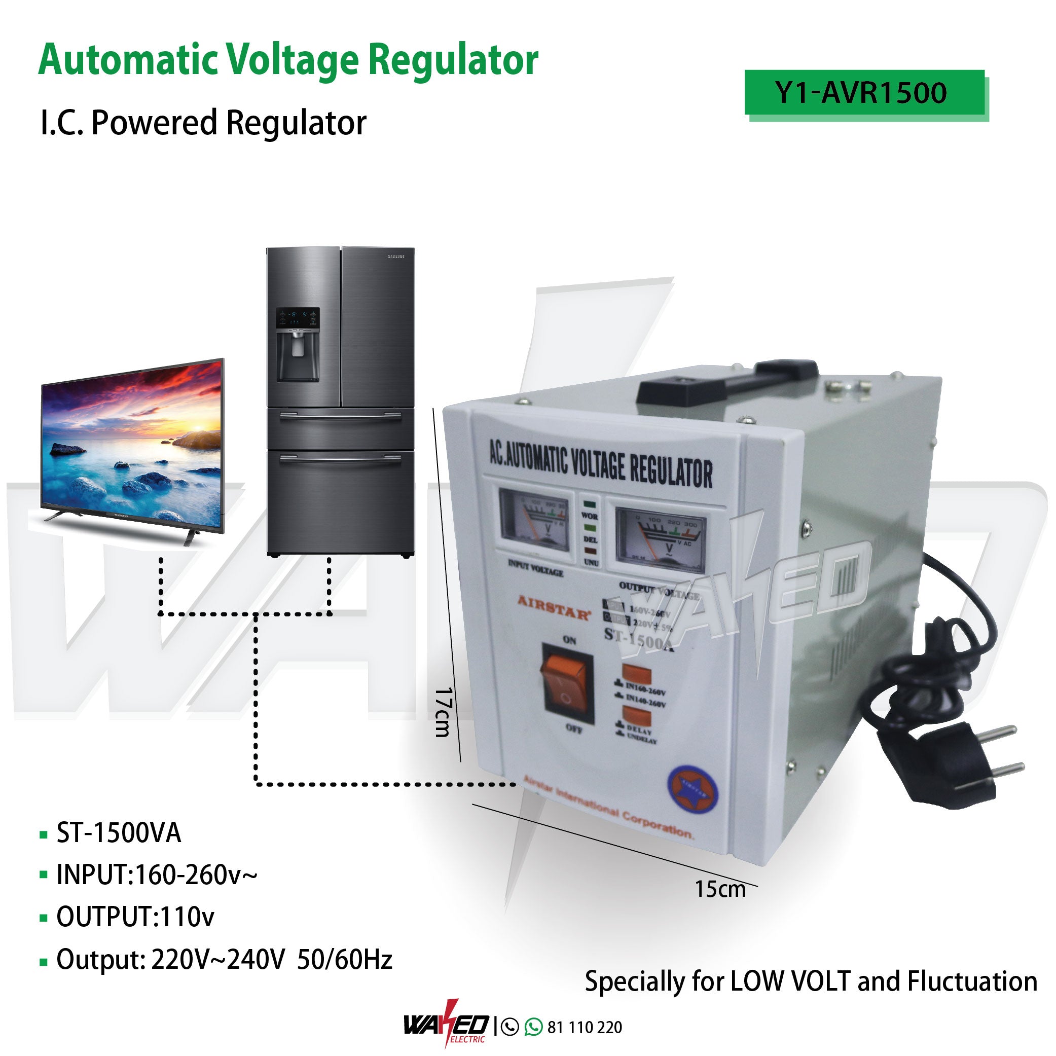 1500VA Automatic Voltage Regulator - Stable Power Supply for Home & Office Electronics - Perfect for Computers, TVs & Appliances