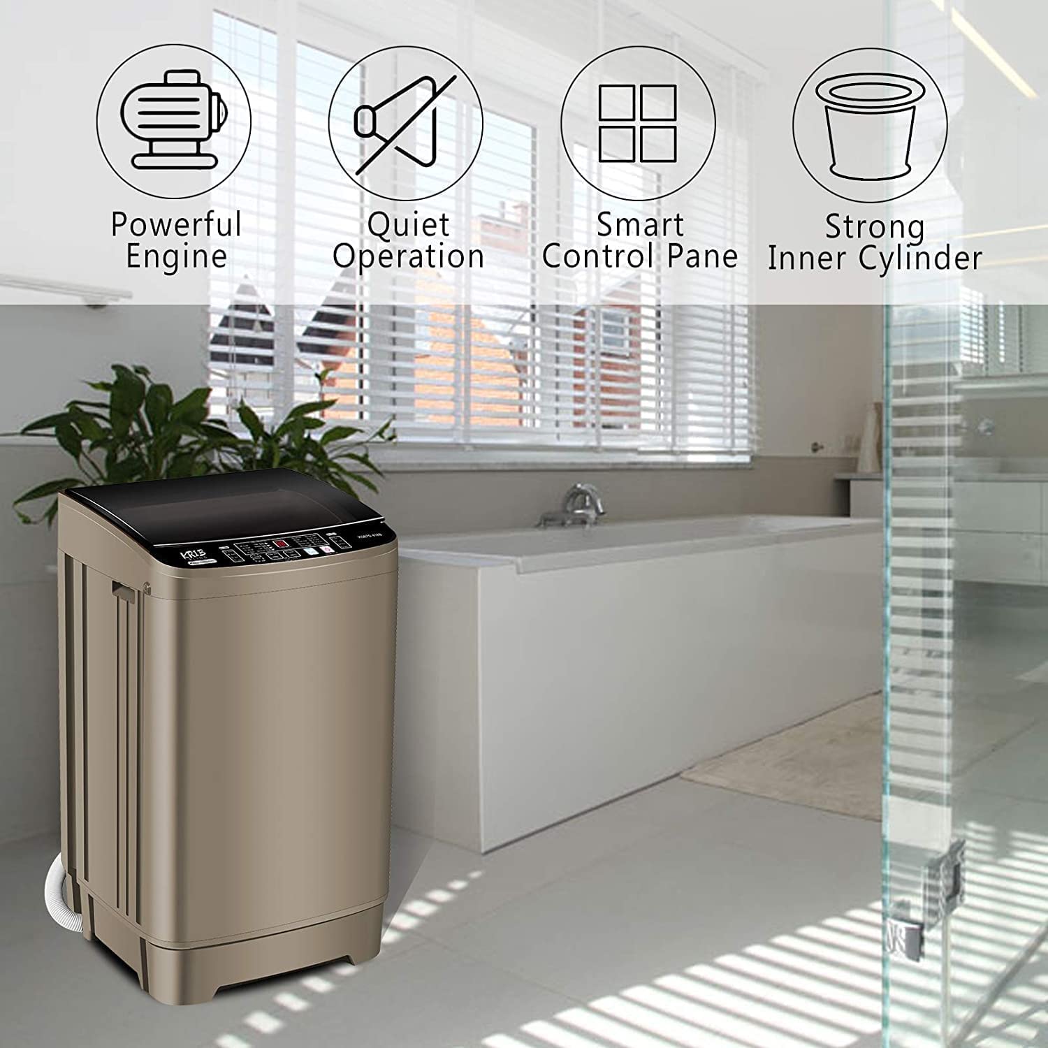 KRIB BLING Portable Full Automatic Washing Machine 17.7 lbs Capacity - Compact Washer with LED Display, Drain Pump, 10 Wash Programs & 8 Water Levels - Perfect for Dorms, Apartments, RVs, Camping & Small Spaces - Ideal for Laundry in Tight Spaces or On-the-Go