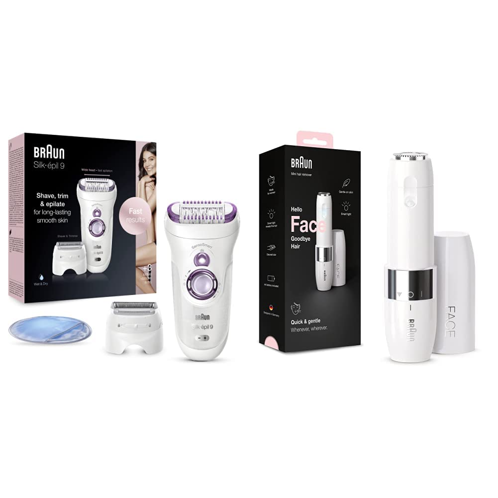 Braun Silk-épil 9 Epilator for Women - 40 Tweezers for Long-Lasting Smooth Skin, Includes Mini Facial Hair Remover - Portable Cordless Design (White, FS1000) - Perfect for Travel, Home Use & Sensitive Areas