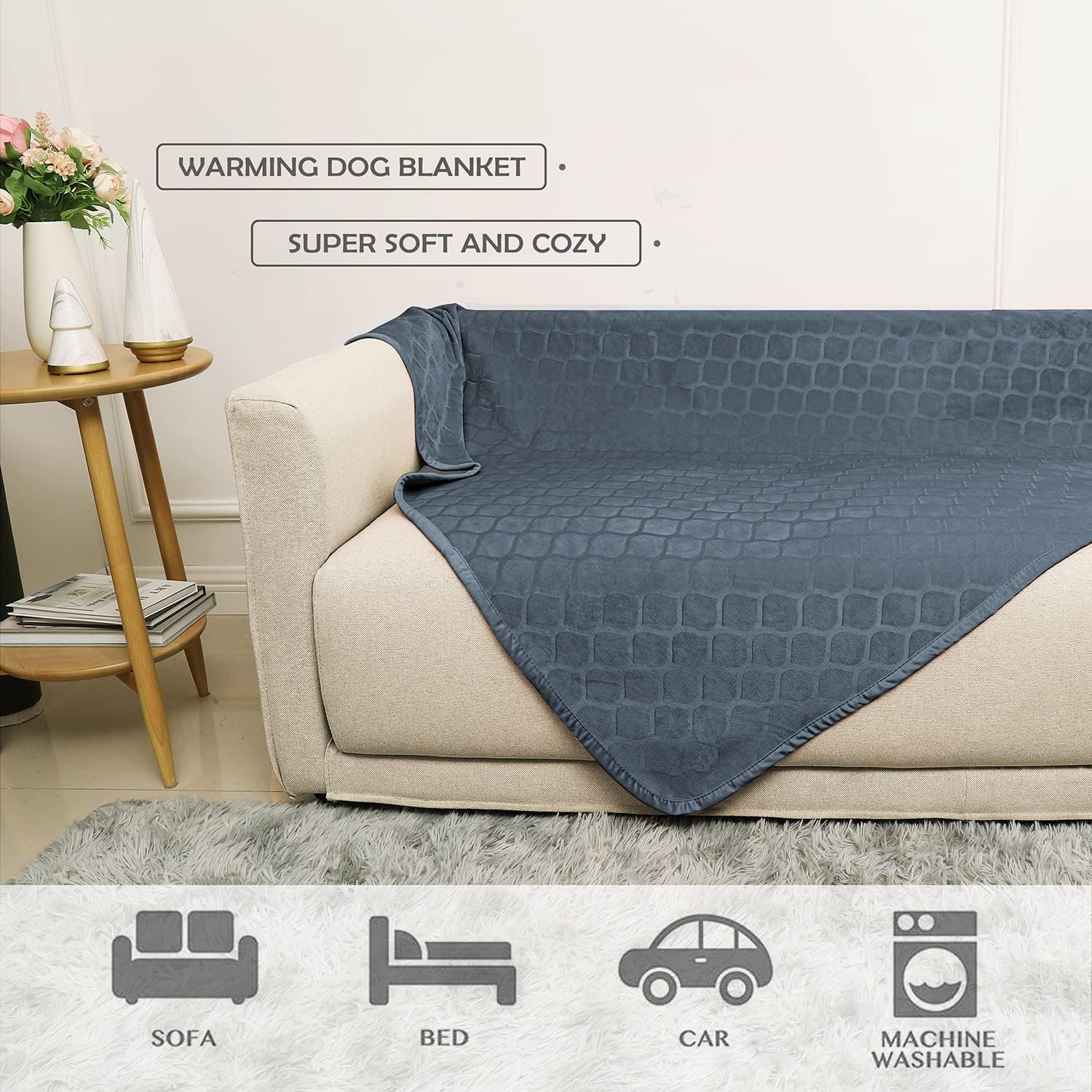 **Waterproof Dog Blanket - Cozy Plush Moroccan Velvet Pet Throw for Sofa & Couch - Soft & Fuzzy Dog Bed Cover for Small & Large Dogs - Perfect for Indoor Lounging & Travel**