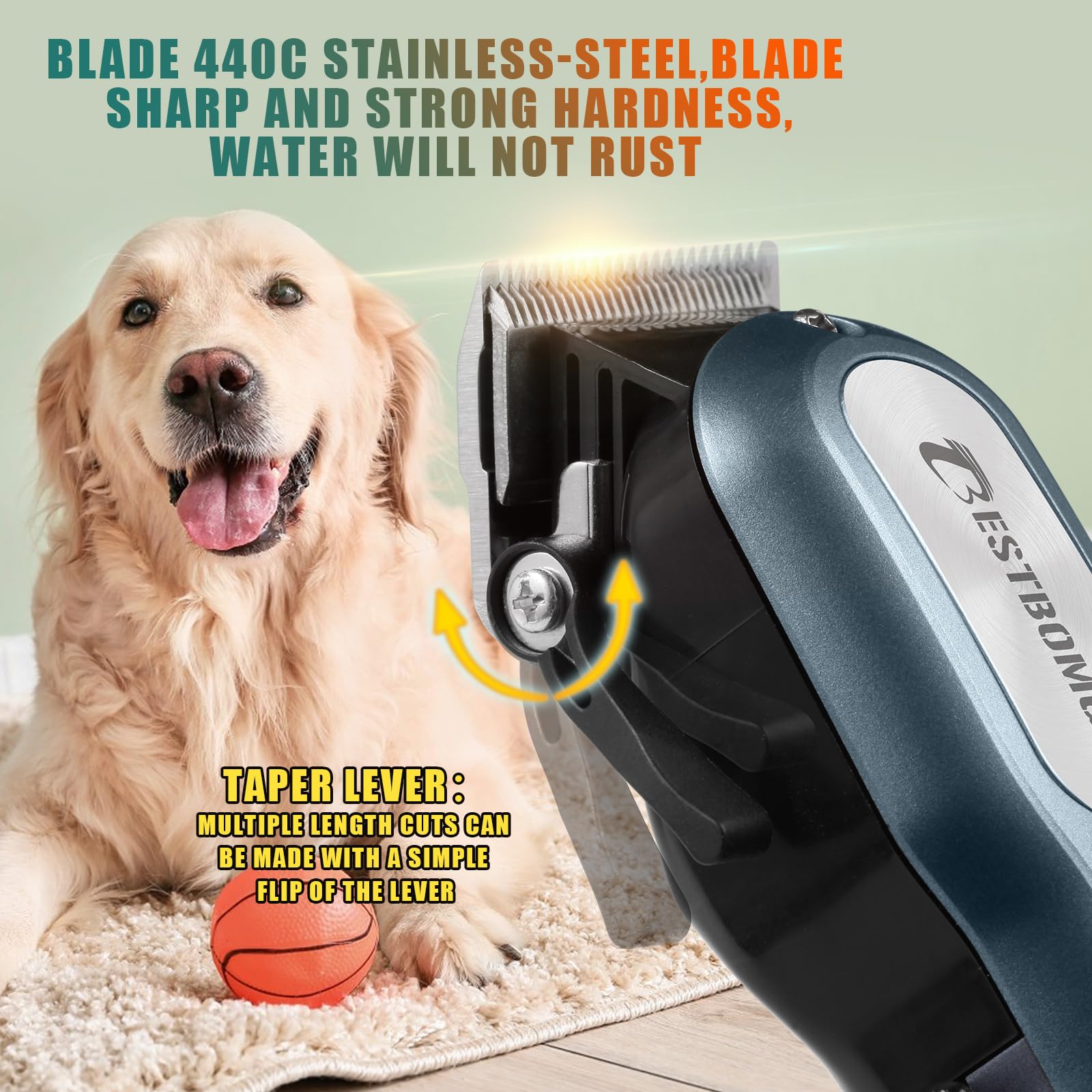 BestBOMG Professional Dog Grooming Clippers - Low Noise High Power Rechargeable Pet Clippers for Thick Heavy Coats with LED Display - Cordless Dog & Cat Hair Trimmer for Small & Large Pets - Perfect for Home Grooming & Professional Pet Salons