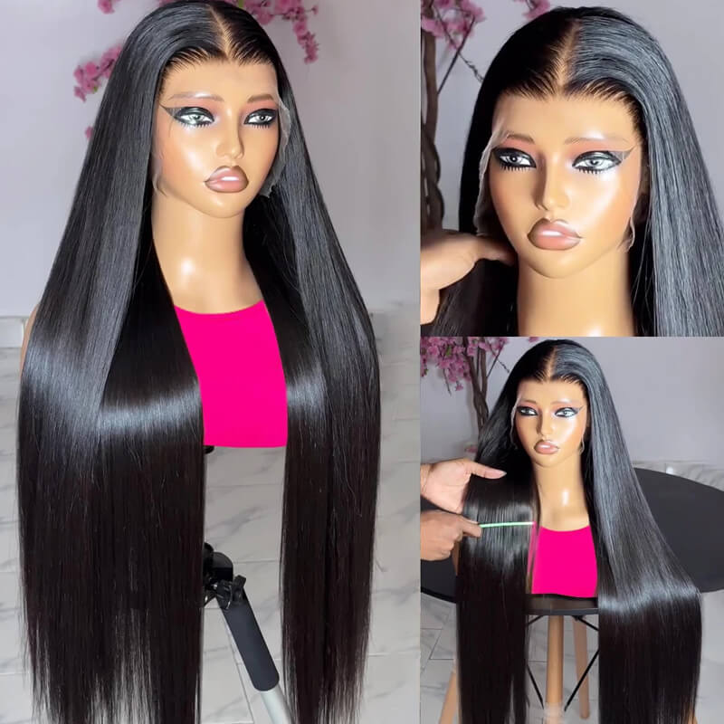 Eullair 13x4 Transparent Lace Front Wig - 100% Human Hair Straight Wig with Undetectable Lace for Natural Look | Perfect for Daily Wear, Cosplay, and Special Occasions