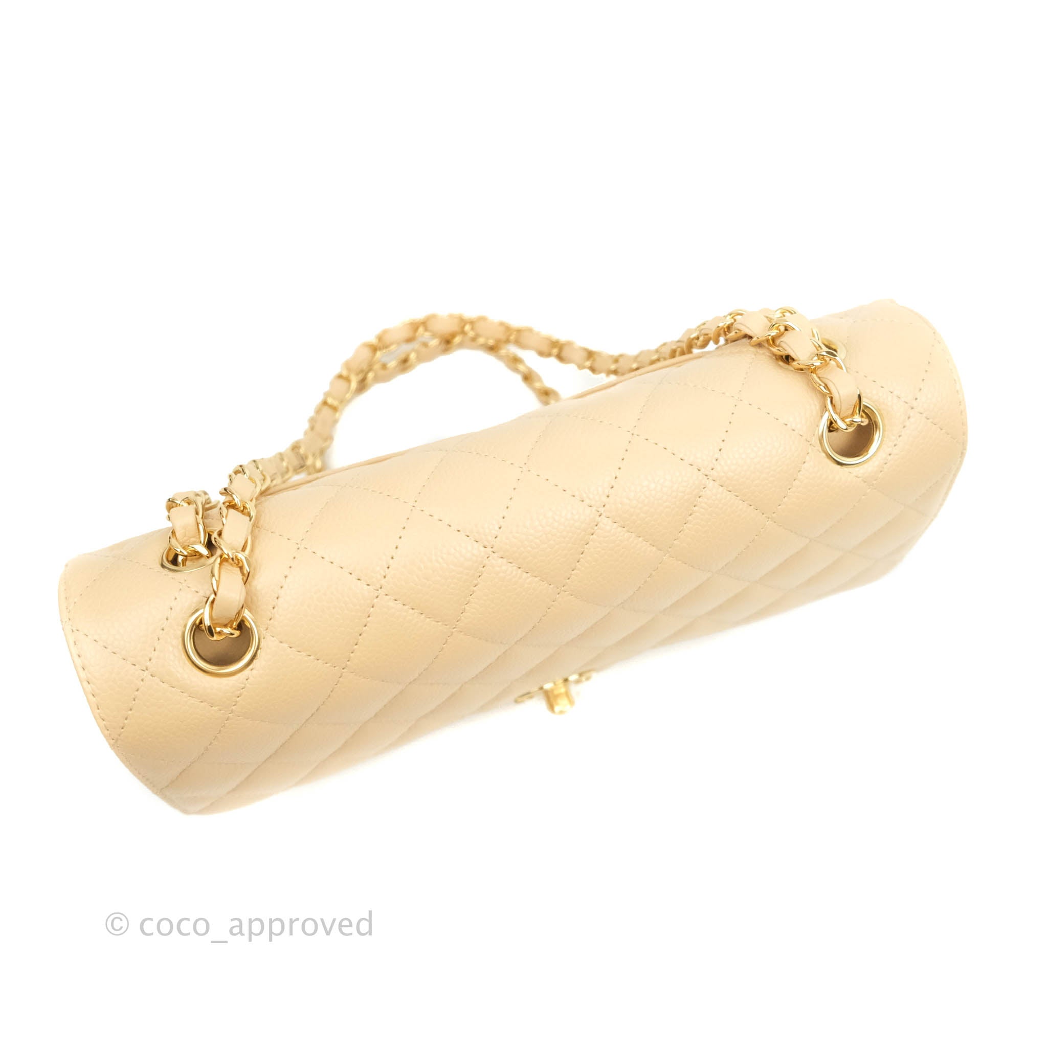 Chanel Classic Medium Double Flap Bag in Beige Caviar Leather with Gold Hardware - Luxury Designer Handbag for Women, Perfect for Work, Evening Events & Special Occasions