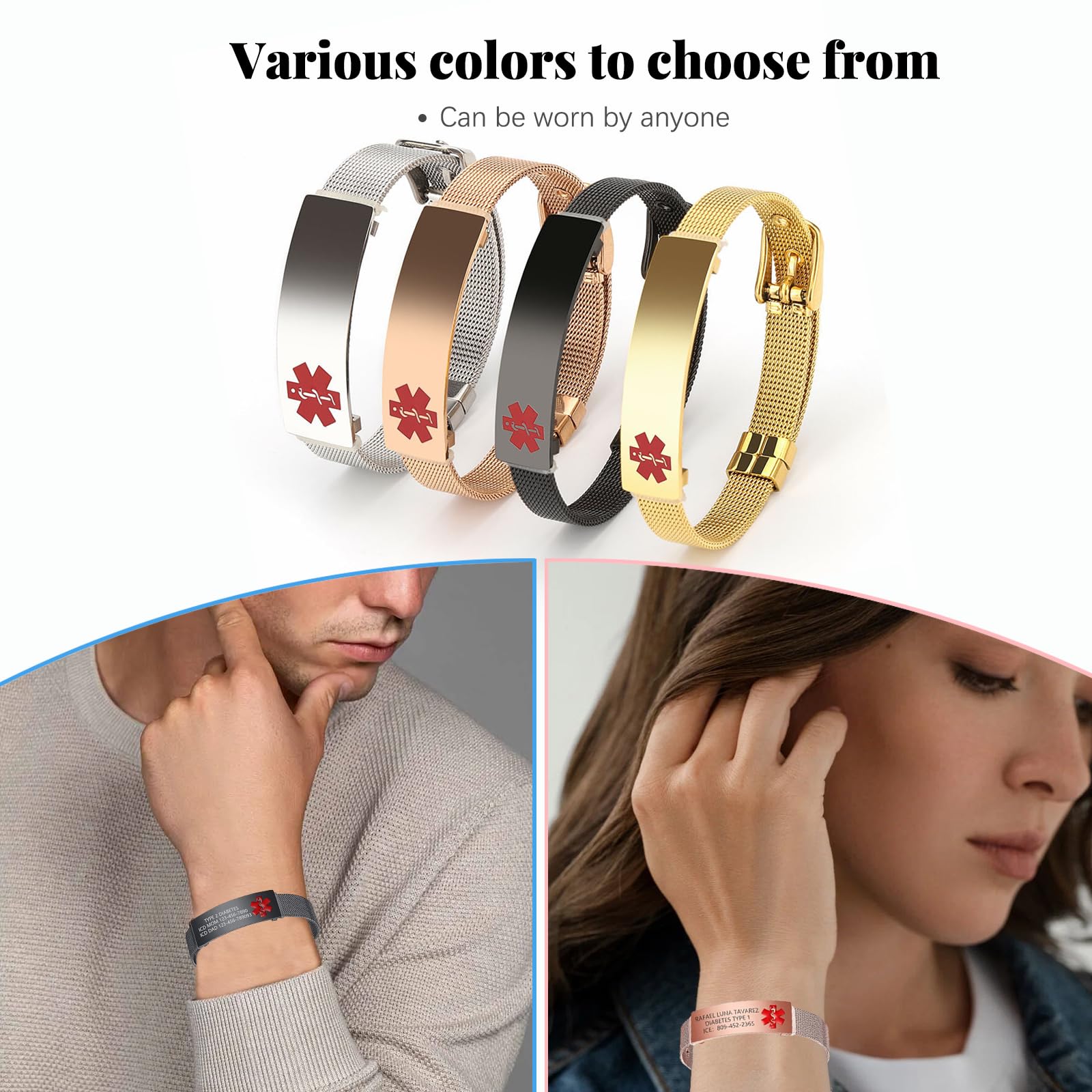 Personalized Medical Alert Bracelet for Women & Men - Custom Engraved Emergency ID Bracelet for Autism, Allergy, Diabetic & Epilepsy - Ideal for Daily Wear, Travel & Outdoor Activities