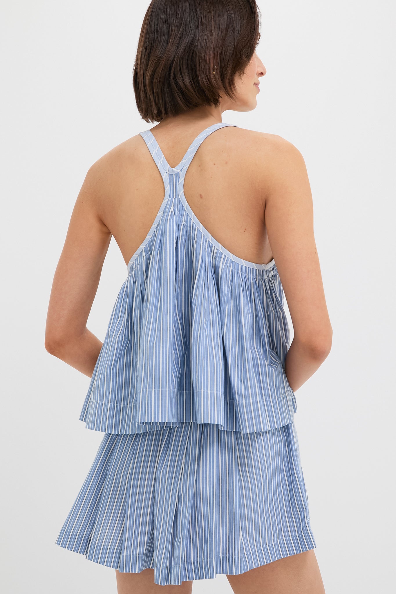 Blue Helmi Striped Shirting Tank Top for Women - Casual Summer Sleeveless Blouse - Perfect for Beach, Vacation & Everyday Wear