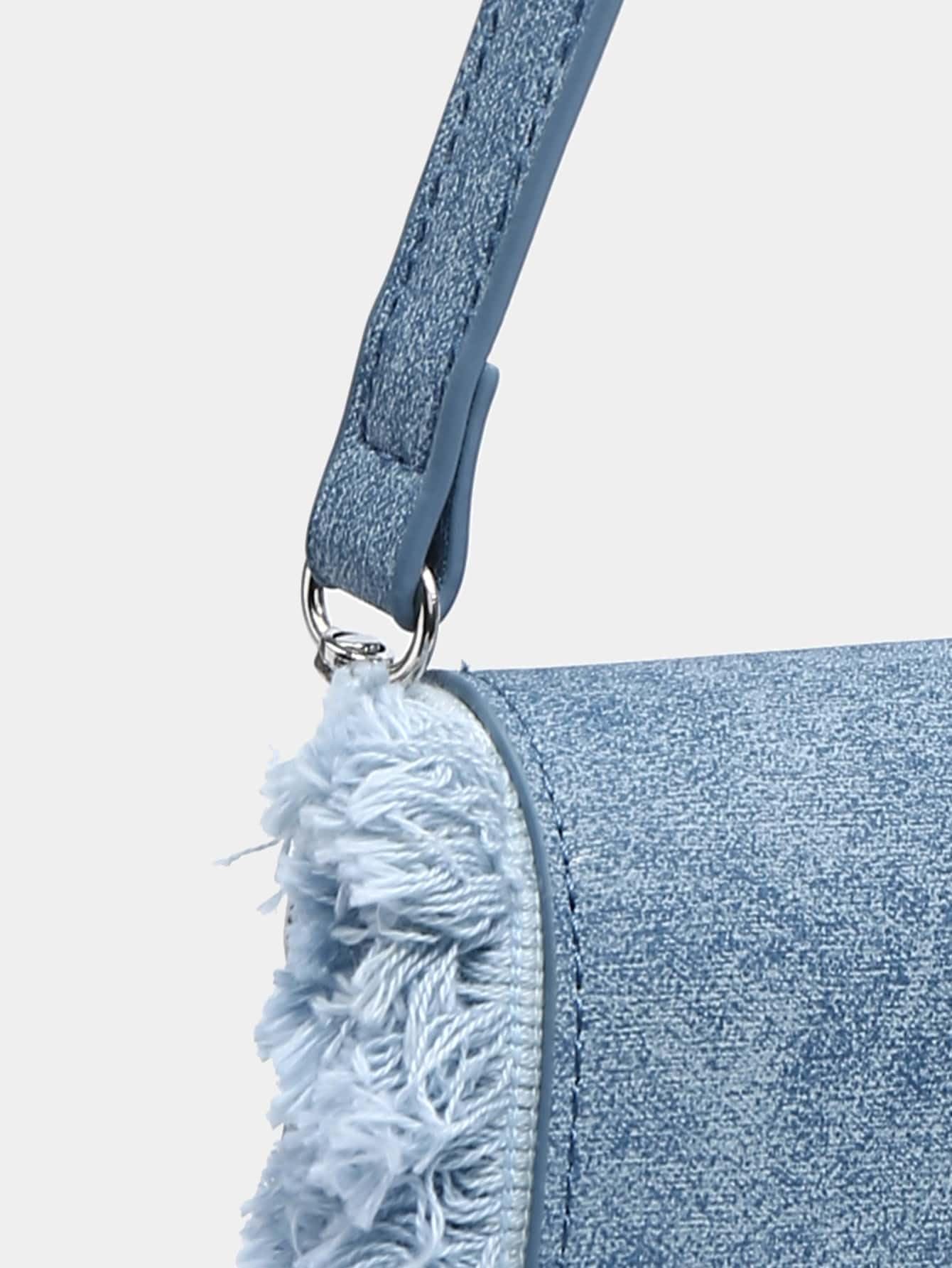 Verdusa Women's Denim Flap Shoulder Bag - Crossbody Underarm Satchel Purse for Casual Outings, Work & Travel | Stylish Blue Jeans Handbag
