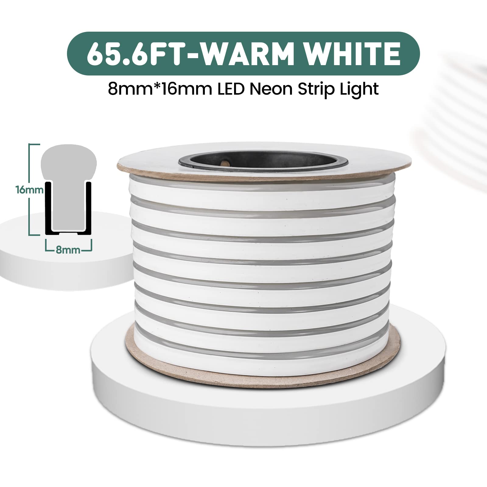 GZBtech 66FT Flexible LED Neon Rope Lights - Waterproof 120V Neon Strip Lighting with 120 LEDs/M (Cuttable & Connectable) for Indoor/Outdoor Home Decor & Commercial Buildings - Warm White 20M - Perfect for Bedroom, Bar, Wedding & Party Decorations