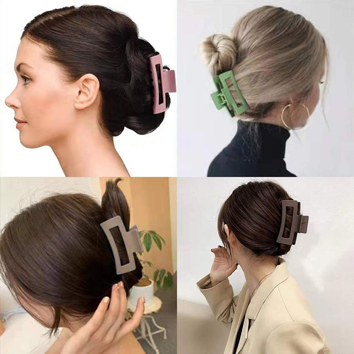 MINTA Hair Clips for Women - 4pcs Large Rectangle Claw Clips for Thick Hair (3.4 Inches) - Strong Hold Hair Accessories for Ponytails, Buns & Everyday Styling