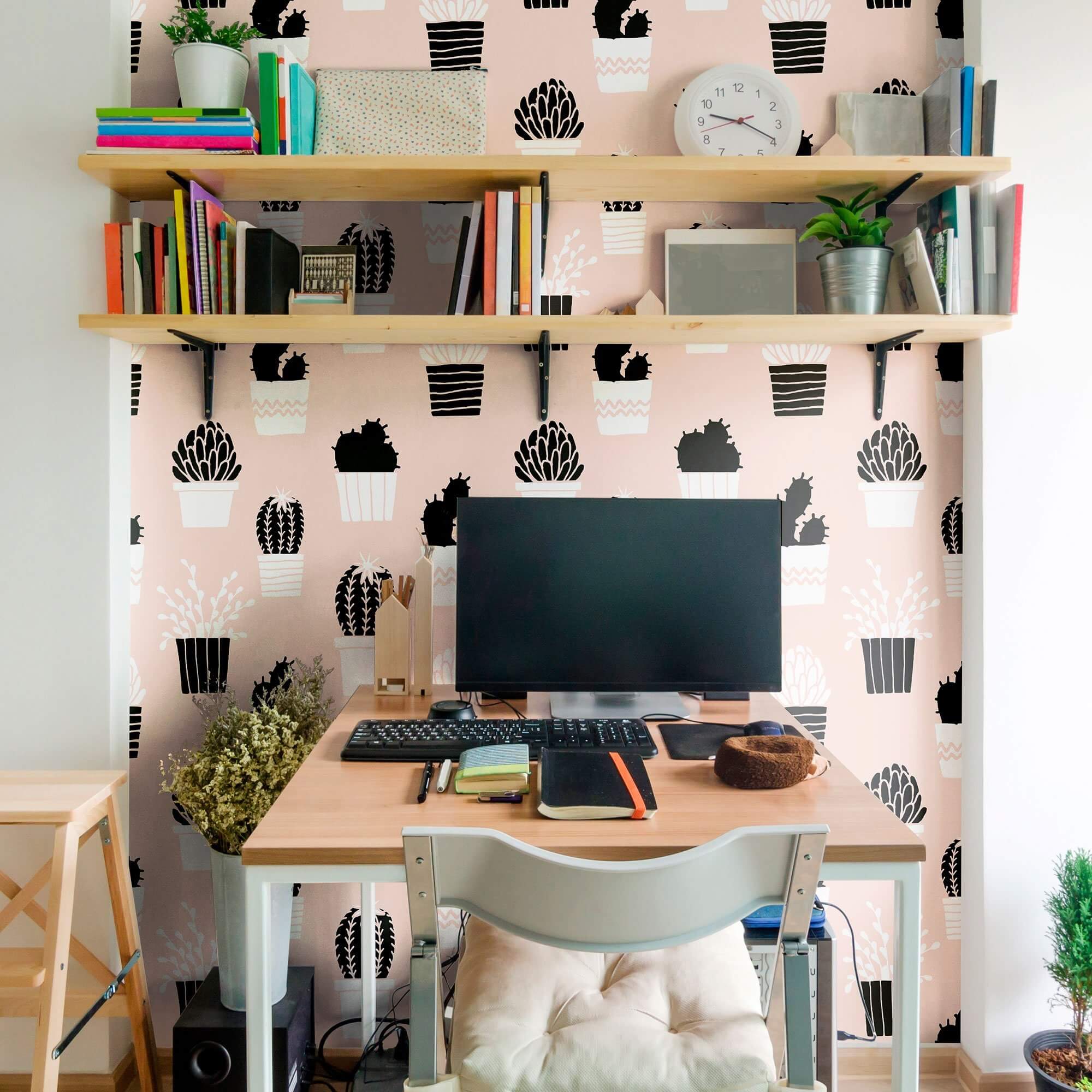 Peach & Black Tropical Peel and Stick Removable Wallpaper - Self-Adhesive Decorative Wall Covering for Bedroom, Living Room, Nursery & Home Decor