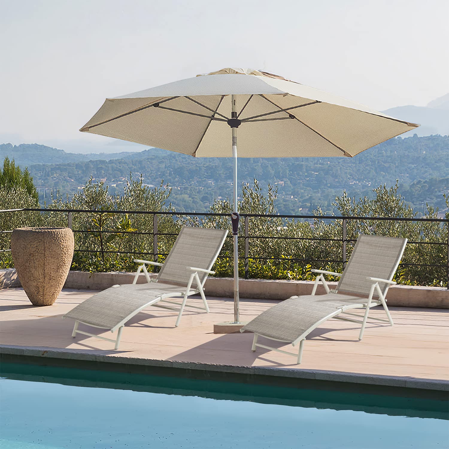 Devoko Adjustable Recliner Lounge Chairs Set of 2 - Outdoor Patio Chaise Lounge, Foldable Poolside Sunbathing Chair for Garden, Beach & Backyard (Beige) | Perfect for Relaxing by the Pool, Reading in the Garden or Sunbathing at the Beach