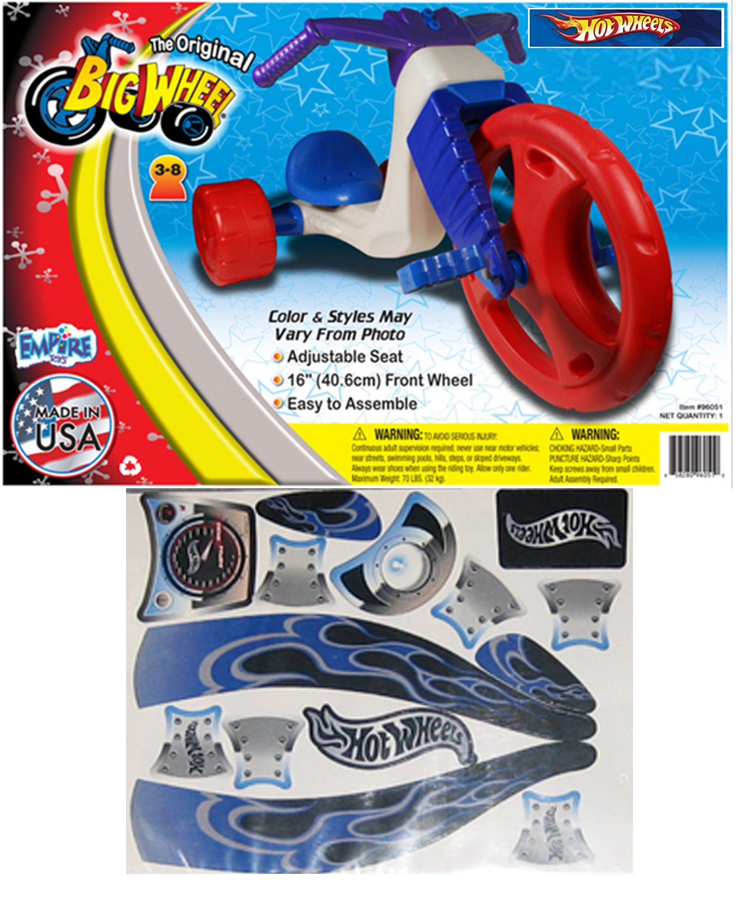 Original Big Wheel Tricycle for Boys 16 Inch - Red & Blue Limited Edition with Gray Hot Wheels Decals | Kids Ride-On Toy for Outdoor Play, Birthday Gifts, Backyard Fun