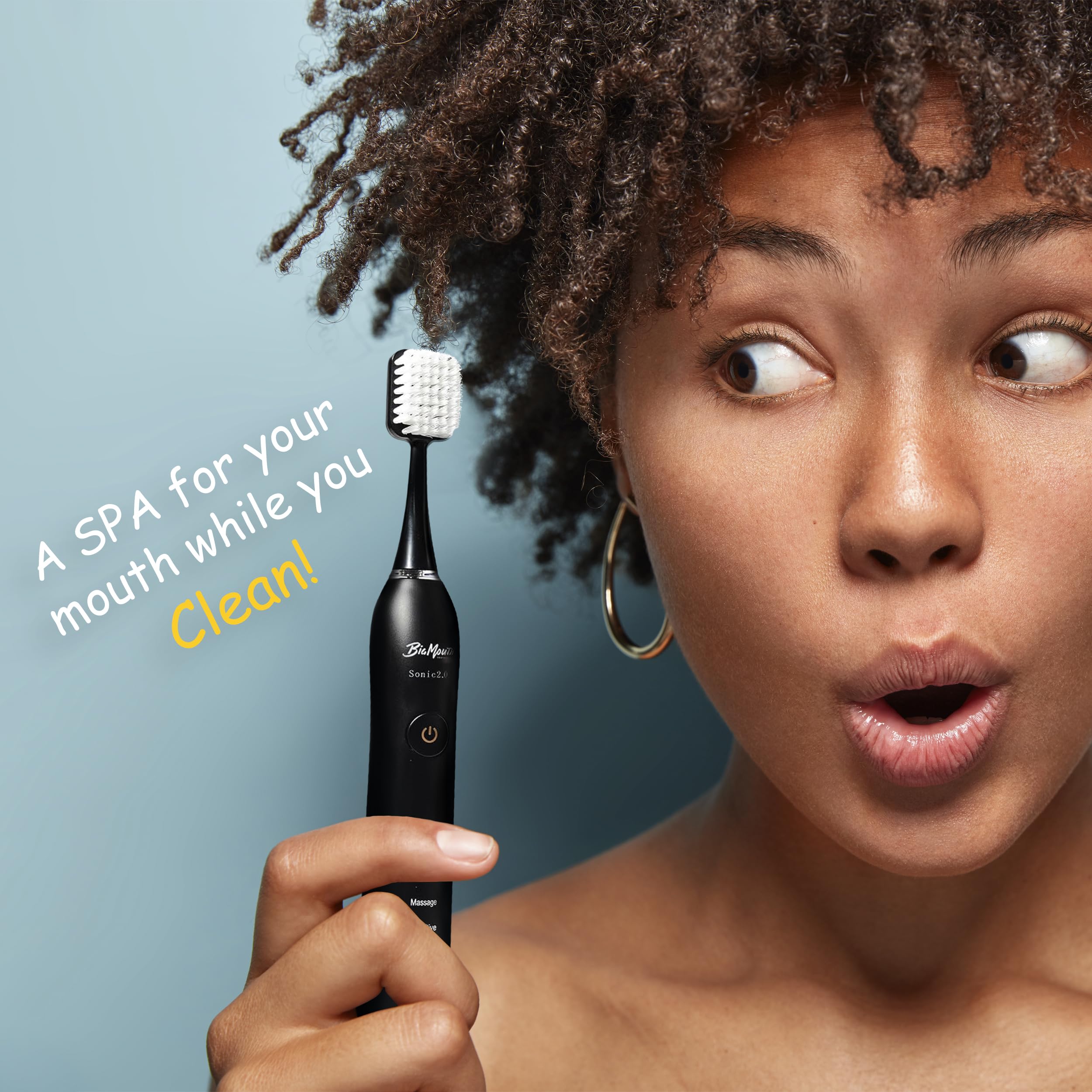 Big Mouth Electric Toothbrush 2.0 Sonic (Black) - Premium Quality Rechargeable Toothbrush for Adults with 4 Brush Heads | Deep Cleaning, Whitening & Gum Care | Perfect for Travel, Home & Office Use