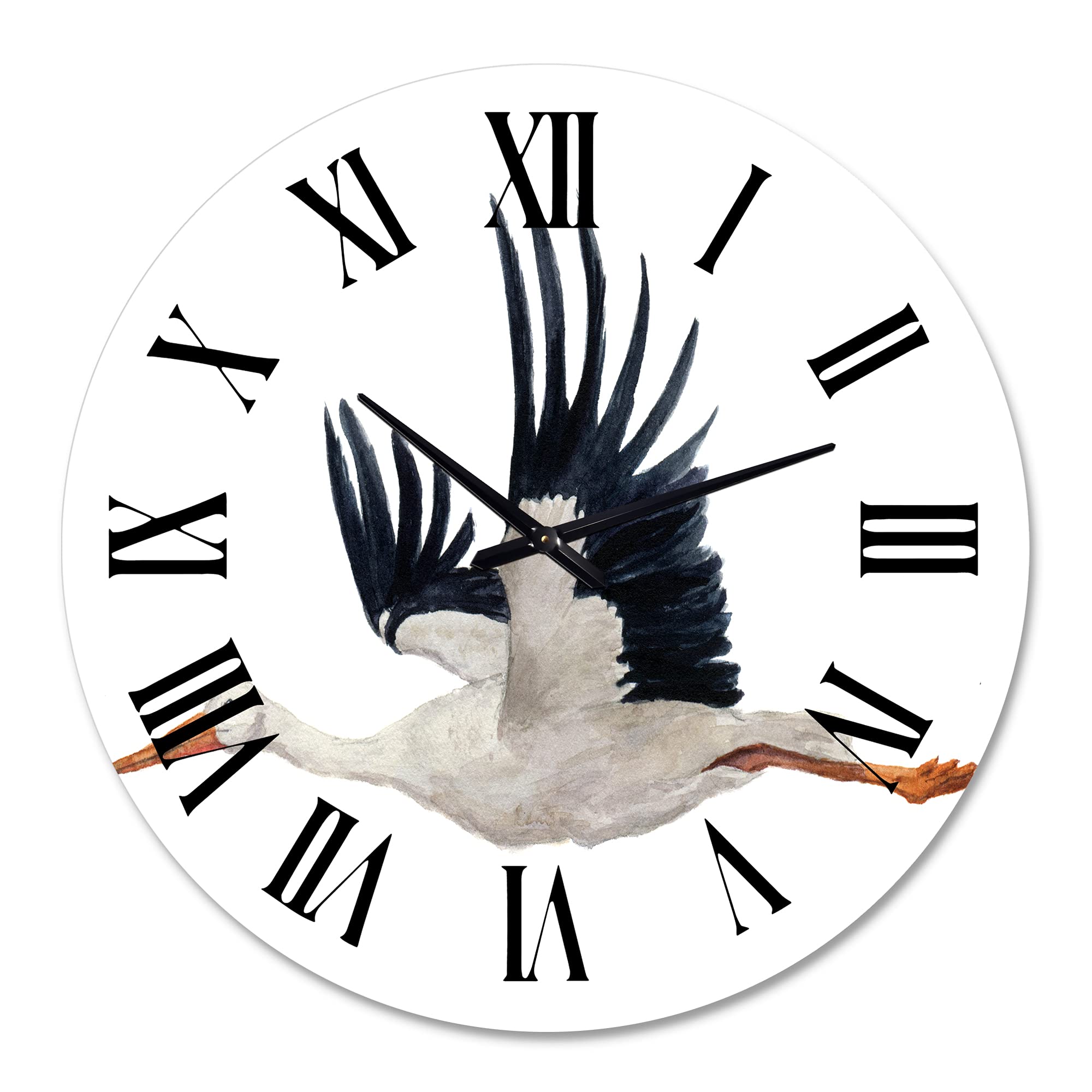 Flying White Stork Wall Clock - Large Traditional Animal Wall Clock for Kitchen Decor | Perfect for Home, Office & Farmhouse Style Décor
