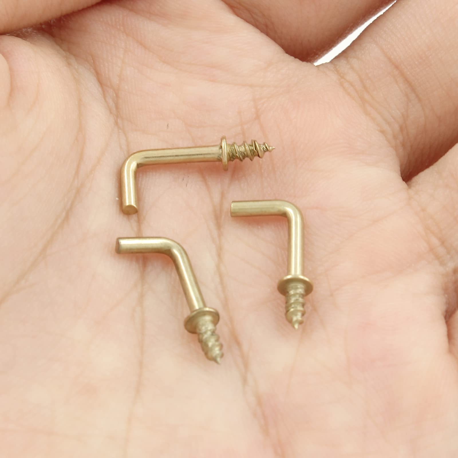 150pcs Gold L-Shaped Screw Hooks - 1/2 Inch Right Angle Hanging Hooks, Mini Square Bend Self-Tapping Metal Hooks for Wall Decor, Picture Frames, Curtains & DIY Projects - Bivethoi Tiny L Hooks
