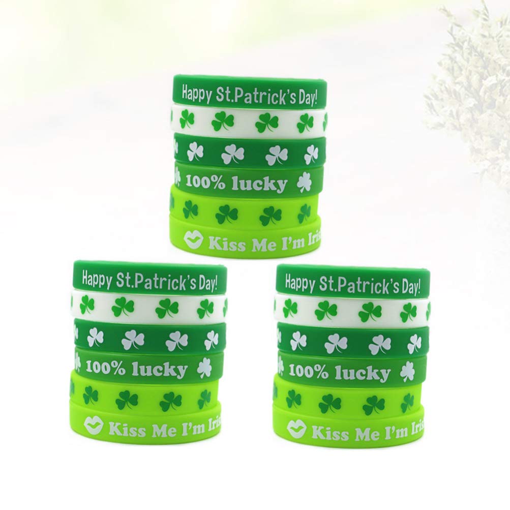 IMIKEYA 18pcs Green Shamrock Wristbands - St. Patrick's Day Silicone Bracelets for Adults & Kids - Party Favors, Parades & Irish-Themed Events