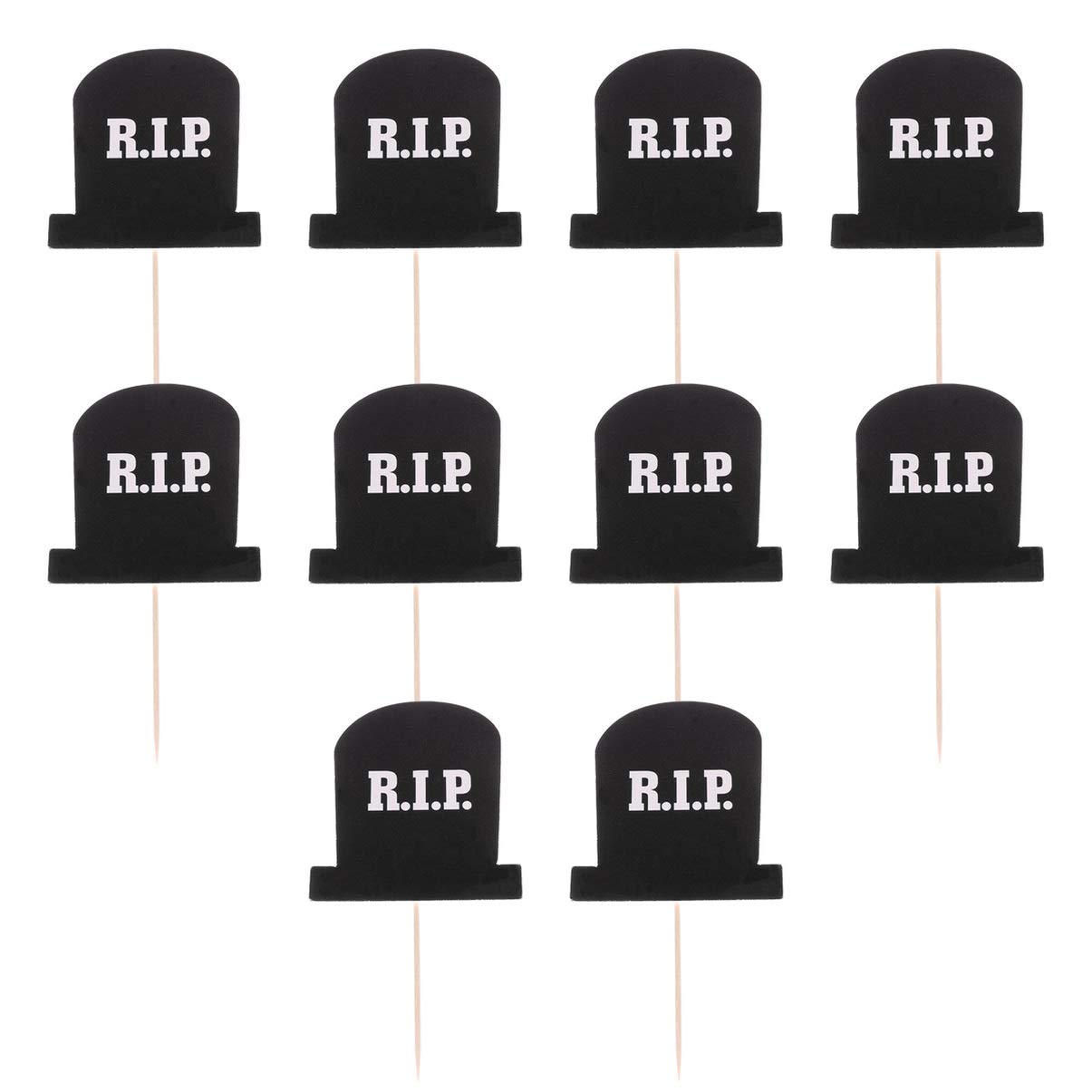 10pcs Halloween Cake Toppers - Witch, Trick or Treat & Cemetery Designs for Party Decorations | Wooden & Paper Cupcake Toppers for Halloween Desserts, Muffins & Cakes | Perfect for Halloween Parties, Trick or Treat Events & Spooky Dessert Displays