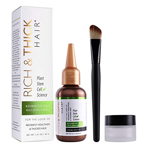 RICH & THICK HAIR Plant Stem Cell Hair Building Fibers for Men - Instant Thinning Hair Solution, Natural Root Touch-Up, Volumizing Dry Shampoo (Golden Blonde, 20g/0.71oz) - Perfect for Daily Styling, Covering Bald Spots & Enhancing Hair Volume for Work or Special Occasions