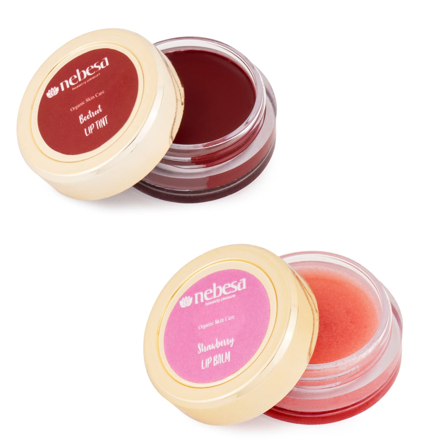 Nebesa Organics Natural Beetroot Lip Tint & Strawberry Lip Balm Combo Pack - Hydrating, Smoothing Lip Care for Dry Lips | Vegan, Cruelty-Free | Perfect for Daily Use, Makeup Looks & Gift Giving
