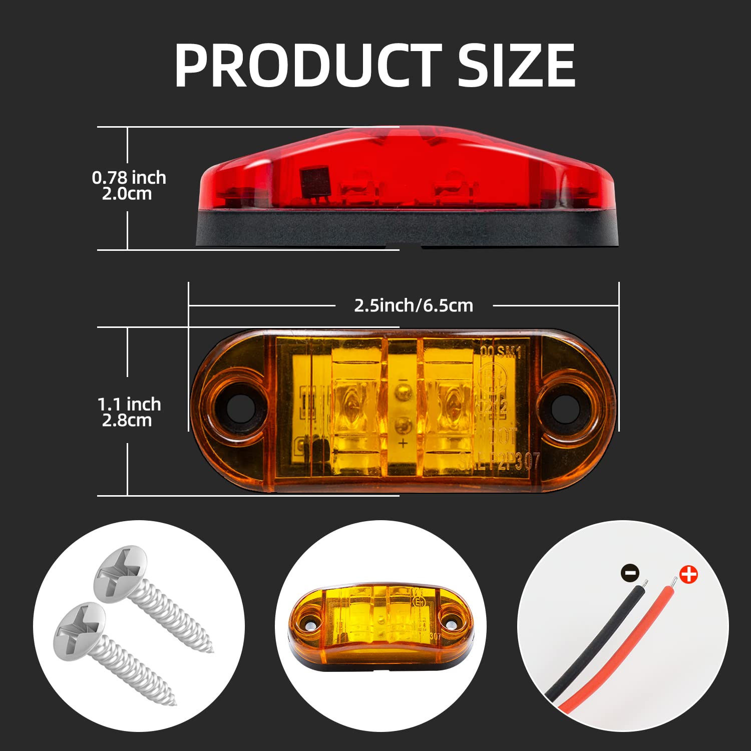 (5pcs Amber, 5pcs Red) 2.5 Inch 2 Diode LED Trailer Marker Lights - Waterproof Oval Side Running Lights for Trucks, RVs, Lorries, Pickups & Campers - Perfect for Night Driving and Road Safety