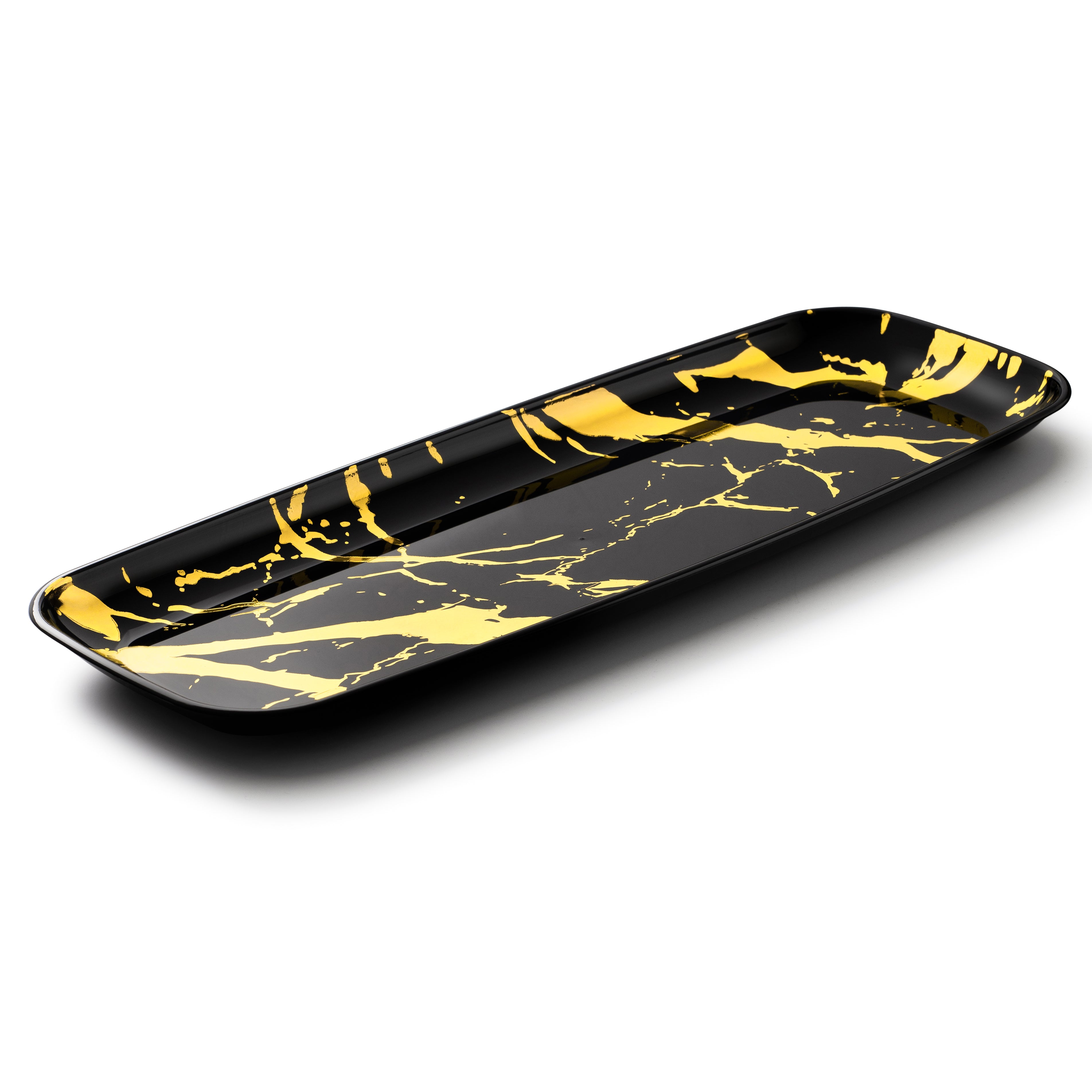 Elegant Black and Gold Marble Oval Serving Platter Set of 2 - Perfect for Dinner Parties, Wedding Receptions & Holiday Entertaining