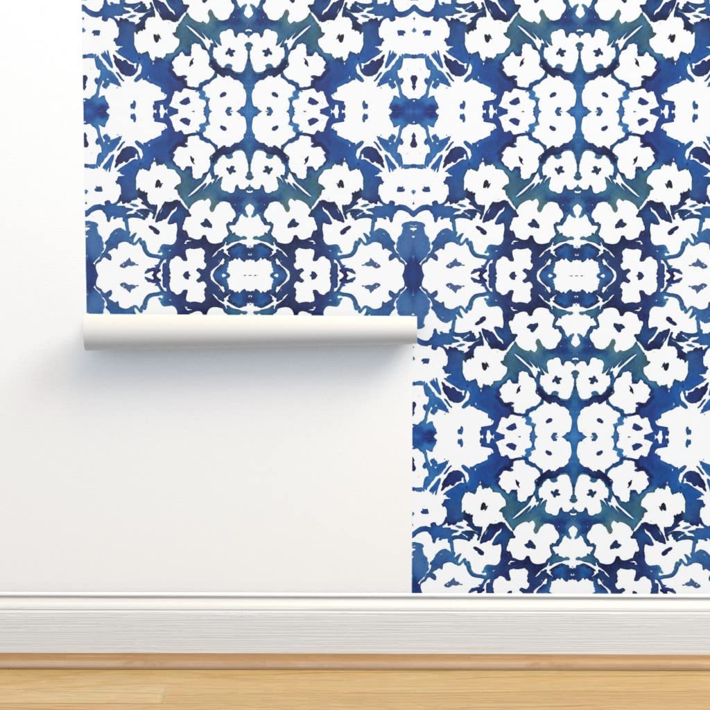 Peel & Stick Removable Wallpaper 12ft x 2ft - Blue White Floral Nature Watercolor Design | Self-Adhesive Wall Decal for Bedroom, Living Room, Nursery, Office | Easy to Apply & Remove