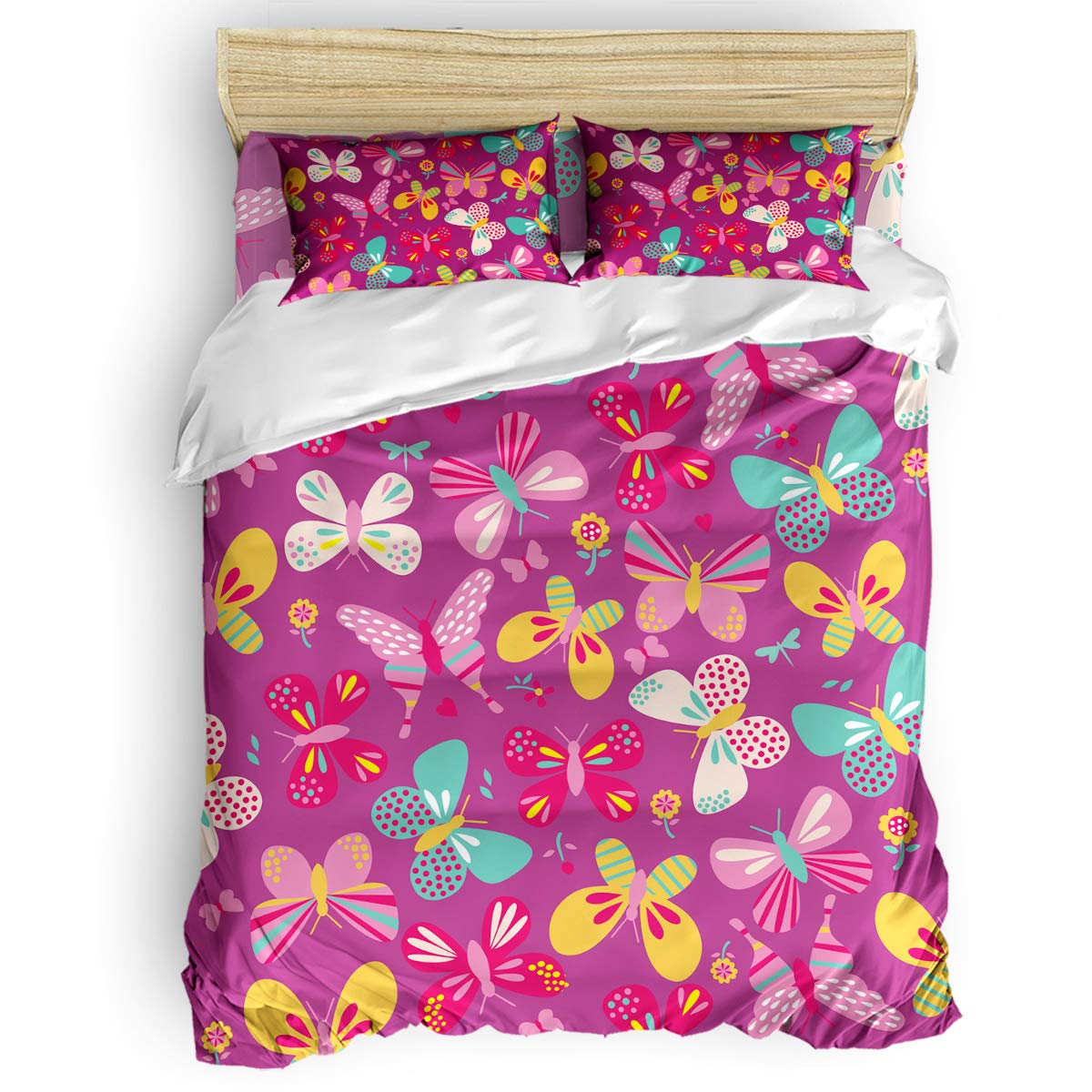 Twin Cute Butterfly Animal Print Duvet Cover Set for Kids - 1 Comforter Cover, 1 Flat Sheet & 2 Pillowcases | Colorful Bedding for Girls & Boys | Perfect for Nursery, Kids Room & Sleepovers