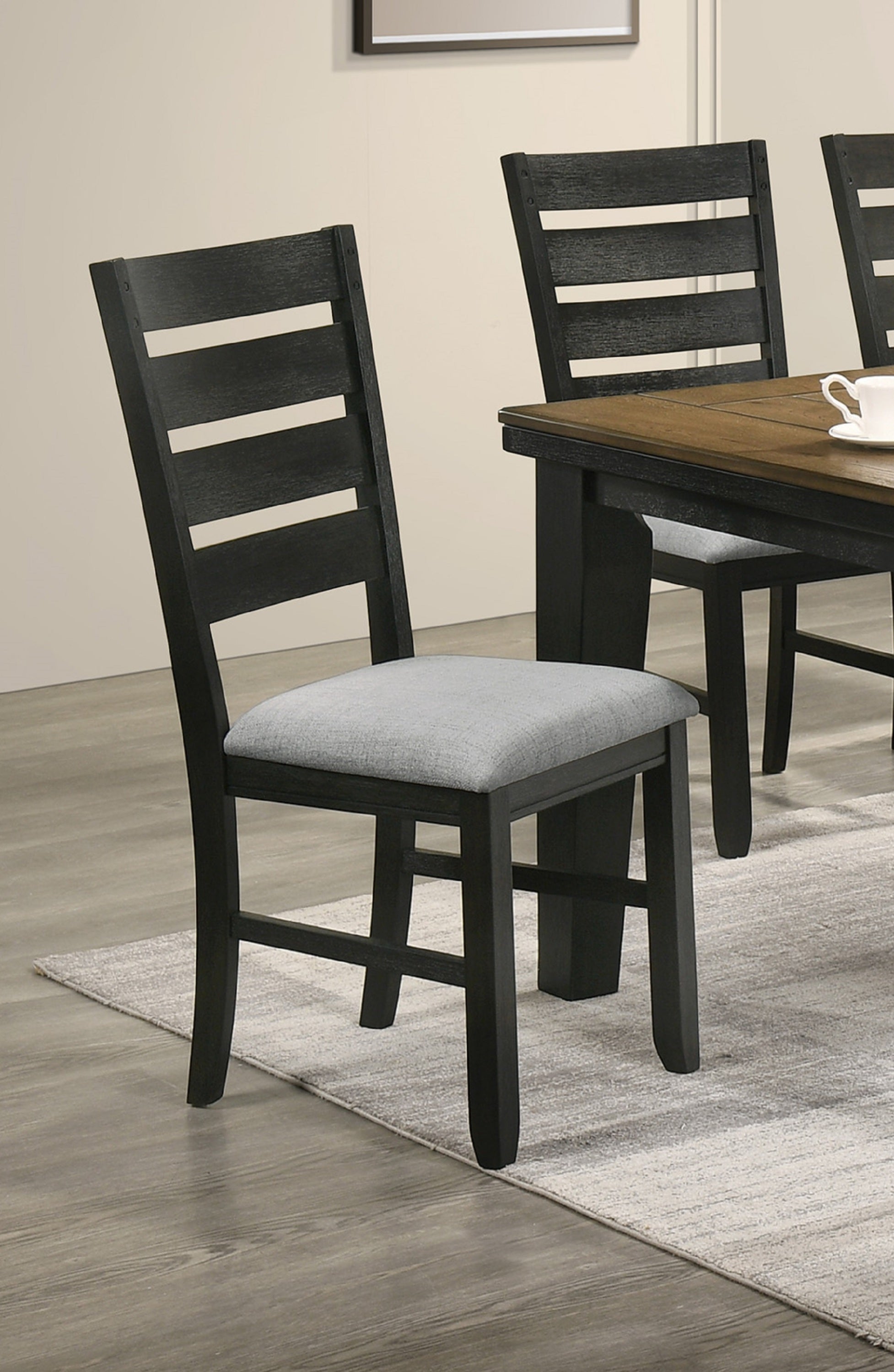 Modern Dining Chairs Set of 2 - Solid Wood with Wheat Charcoal Finish & Fabric Cushion - Kitchen & Dining Room Furniture for Home, Restaurant, and Office Use