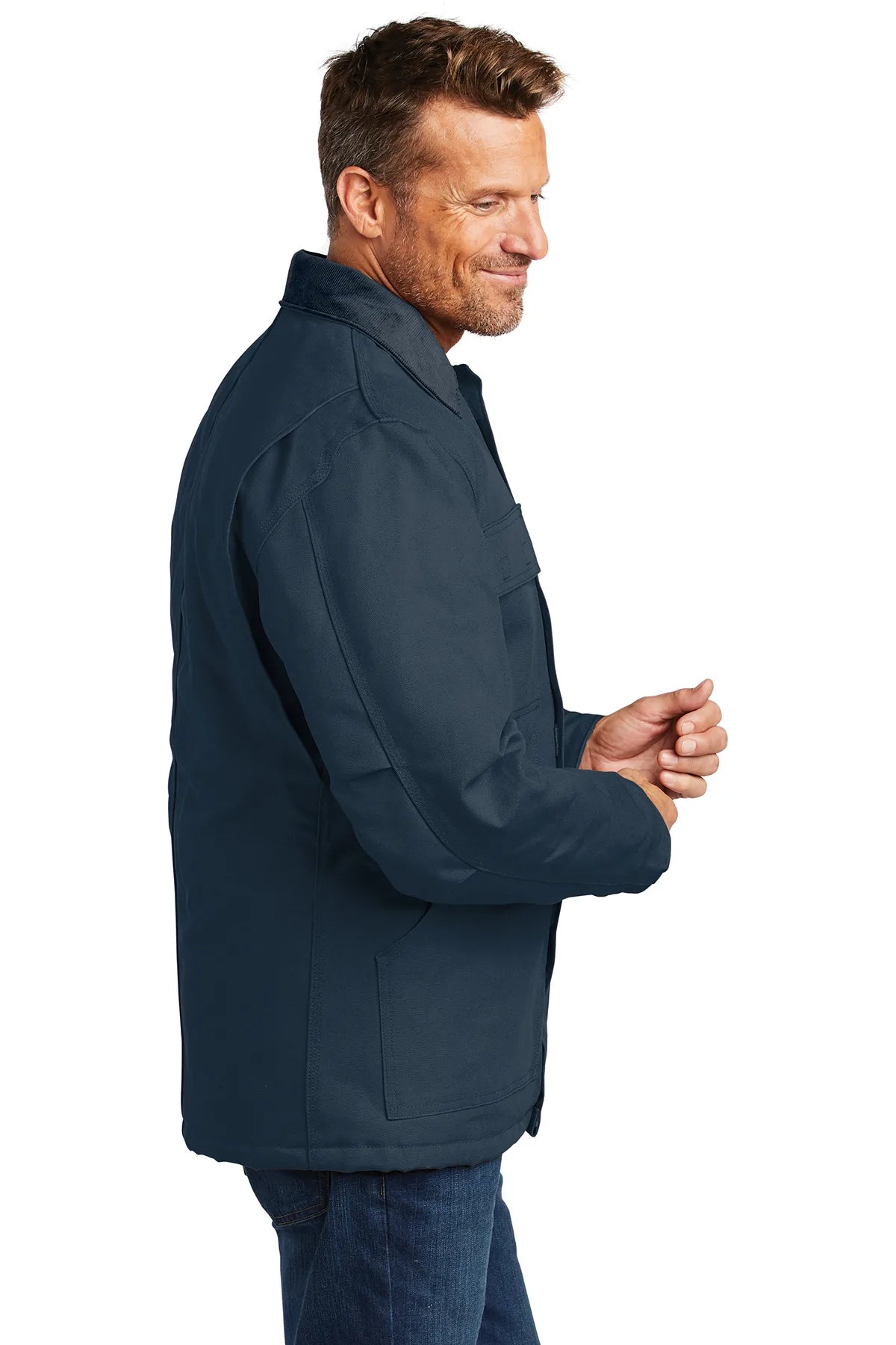Carhartt Duck Traditional Customized Coat for Men - Heavy Duty Work Jacket in Dark Navy | Durable Outdoor Workwear for Construction, Farming & Winter Wear