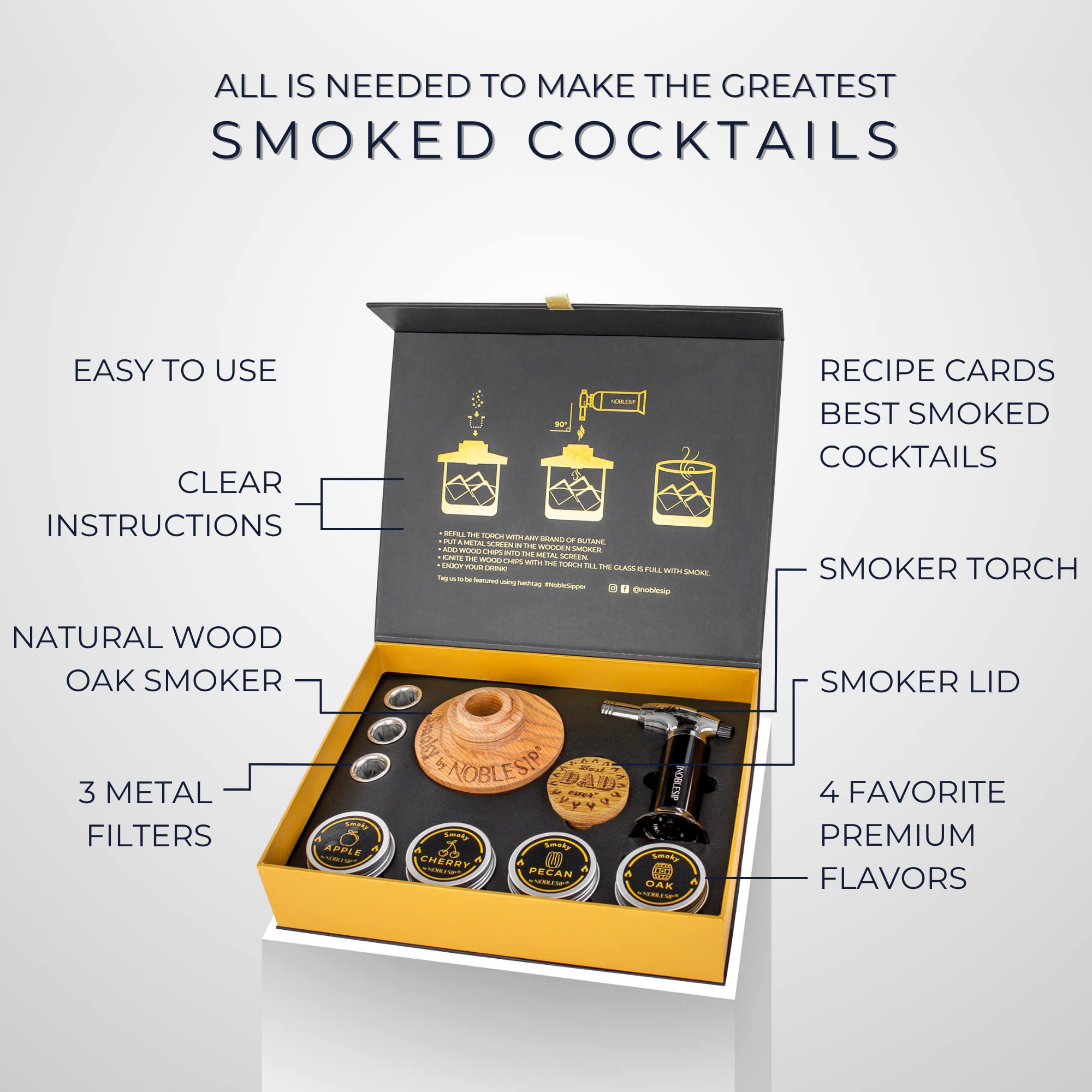 Premium Cocktail Smoker Kit - All-in-One Smoking Box for Whiskey, Bourbon, Scotch & Cocktails | NOBLESIP Smoky Gift Set with Designer Case | Perfect Valentine's Day Gift for Men & Whisky Lovers | Ideal for Home Bars, Parties & Romantic Evenings