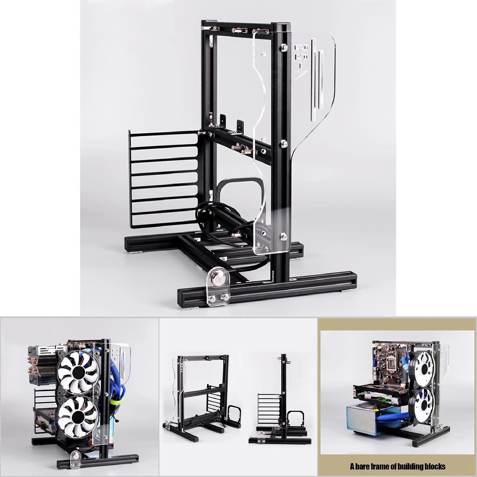 ATX/M-ATX/ITX Open Frame PC Case - Aluminum Vertical Test Bench for Water Cooling & Overclocking | DIY Computer Chassis Bracket for Gaming Rigs & Workstations (Black)