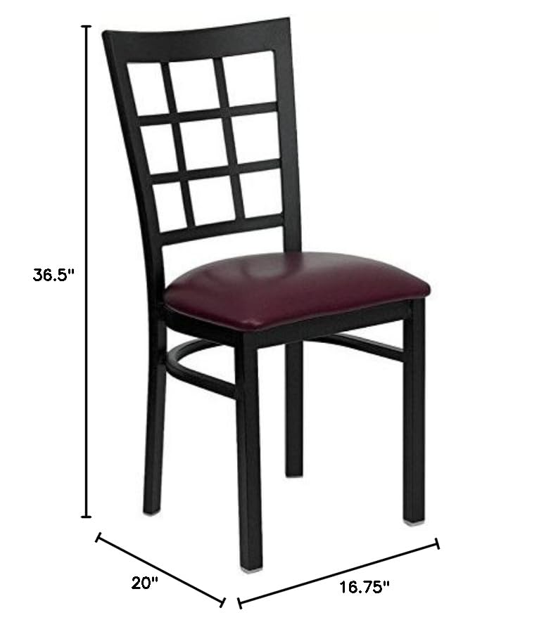 BOWERY HILL Black Window Back Dining Chair in Burgundy - Modern Velvet Upholstered Accent Chair for Dining Room, Kitchen, or Office - Comfortable & Stylish Seating for Home Decor