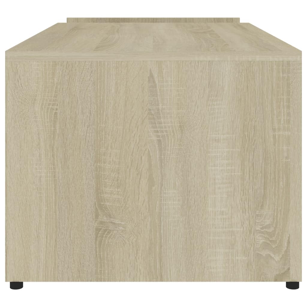 Modern Coffee Table with Openwork Design - Engineered Wood Side Compartment, Easy Assembly in White & Sonoma Oak | Living Room, Office, Dorm Furniture for Home Decor