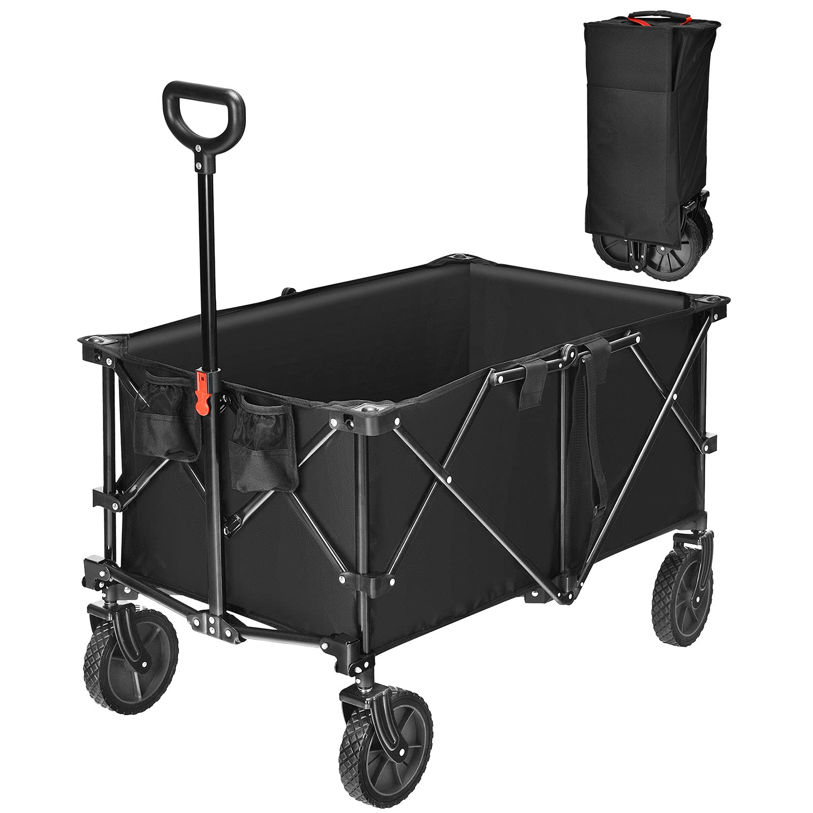 **Happytools Heavy Duty Collapsible Wagon Cart with Universal Wheels & Adjustable Handle - Foldable Utility Cart for Camping, Grocery Shopping, Gardening, Beach, and Outdoor Activities (Black)**    *(Use Cases: Perfect for picnics, tailgating, farmers' markets, home storage, and transporting heavy loads with ease.)*