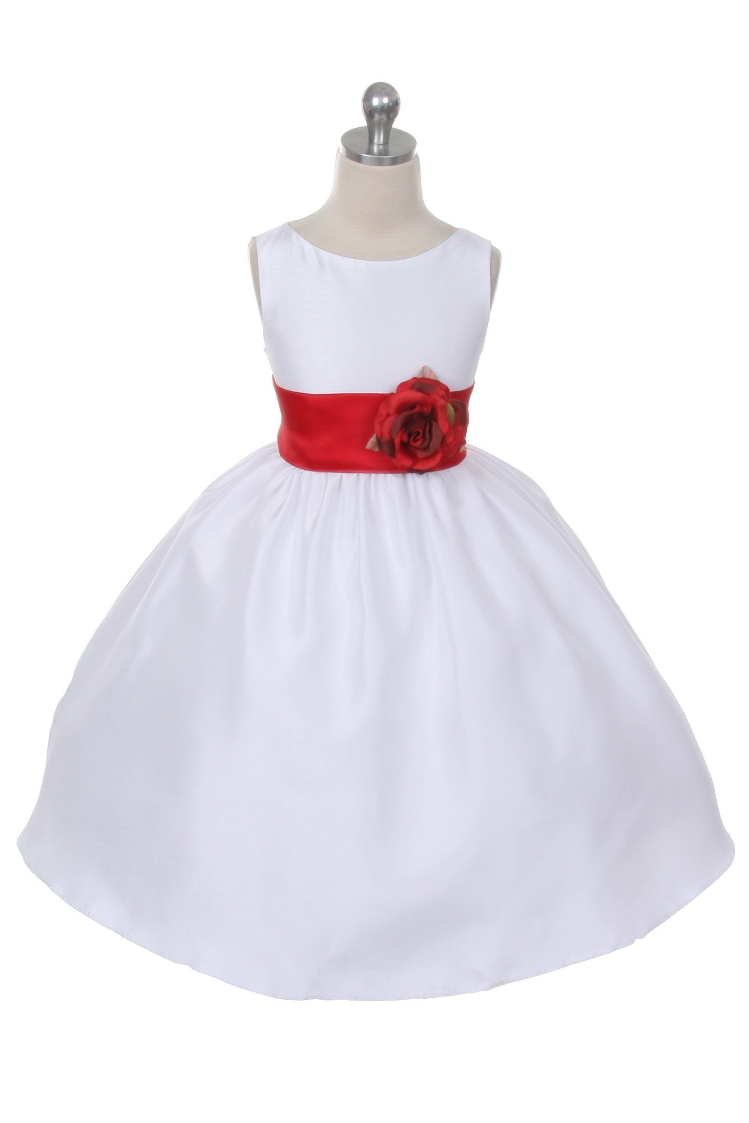 Ivory Classic Poly Silk Girls Dress with Organza Sash - Elegant Flower Girl Dress for Weddings, Parties & Special Occasions