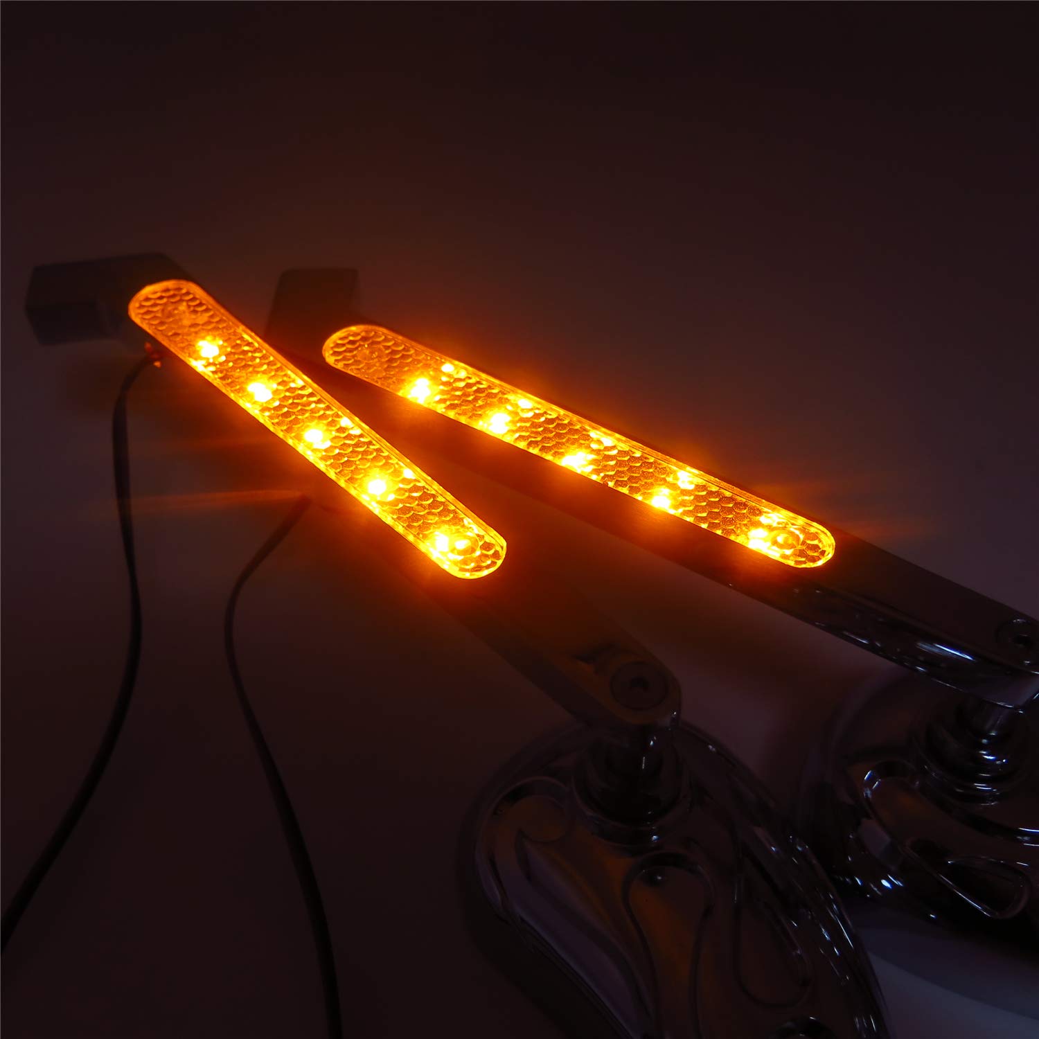 HTTMT Chrome LED Turn Signal Mirrors for Harley Touring Dyna Softail - Flame Fire Raindrop Design (P/N: MT208+TTT003) | Enhanced Visibility & Safety for Night Riding & Custom Motorcycle Upgrades
