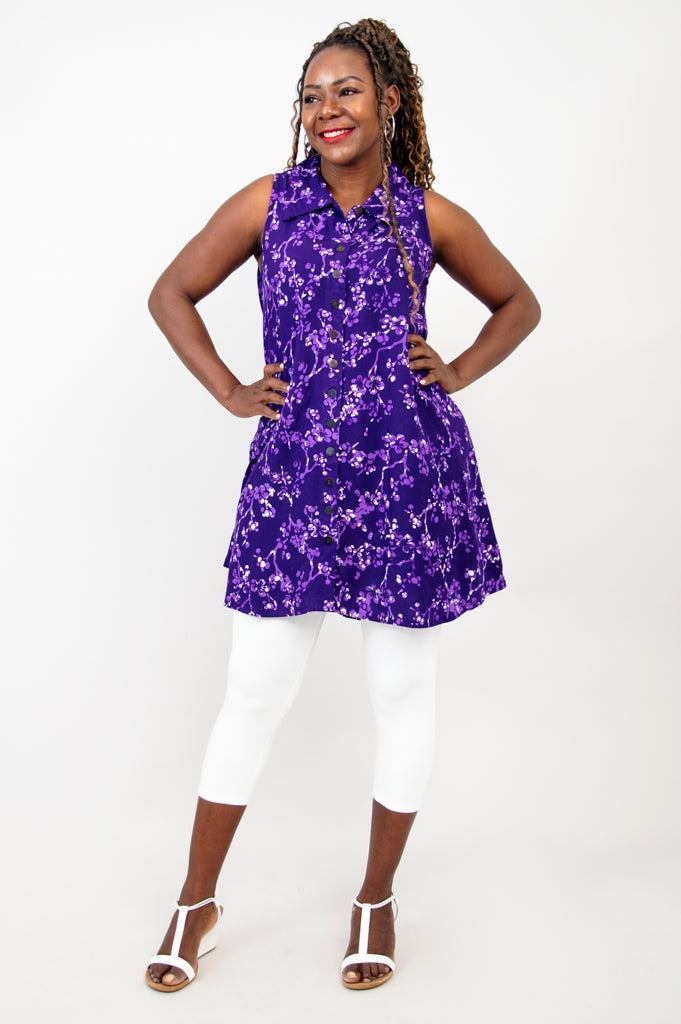 Cissy Tank Top - Floral Frangi Lilac Print Women's Blouse for Casual Wear & Summer Outfits