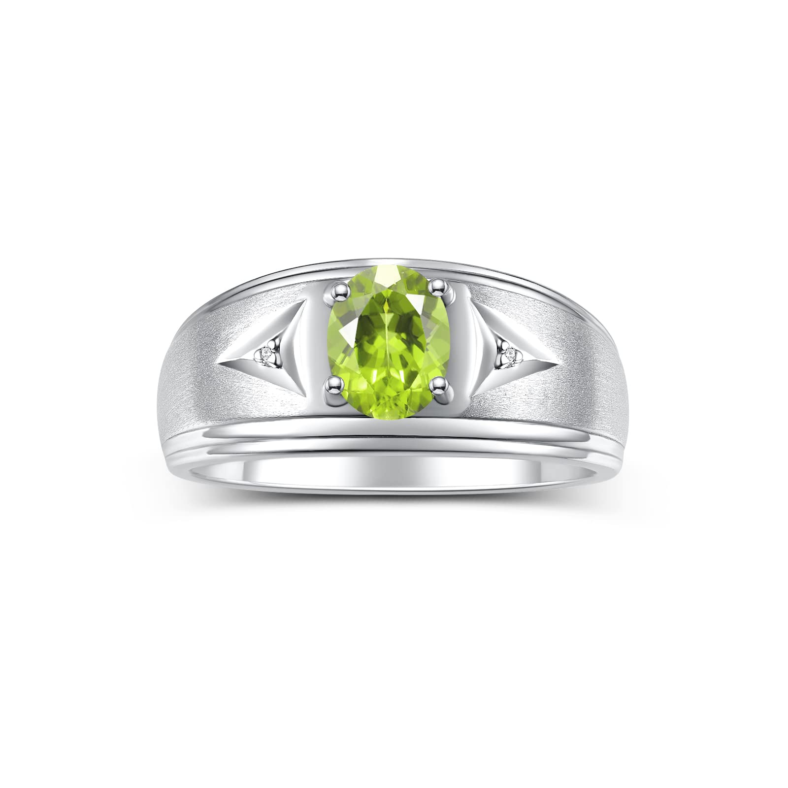 Rylos Men's Sterling Silver 8X6MM Oval Gemstone & Diamond Ring - Classic Birthstone Jewelry for Men, Sizes 8-13 | Perfect for Weddings, Anniversaries & Everyday Elegance